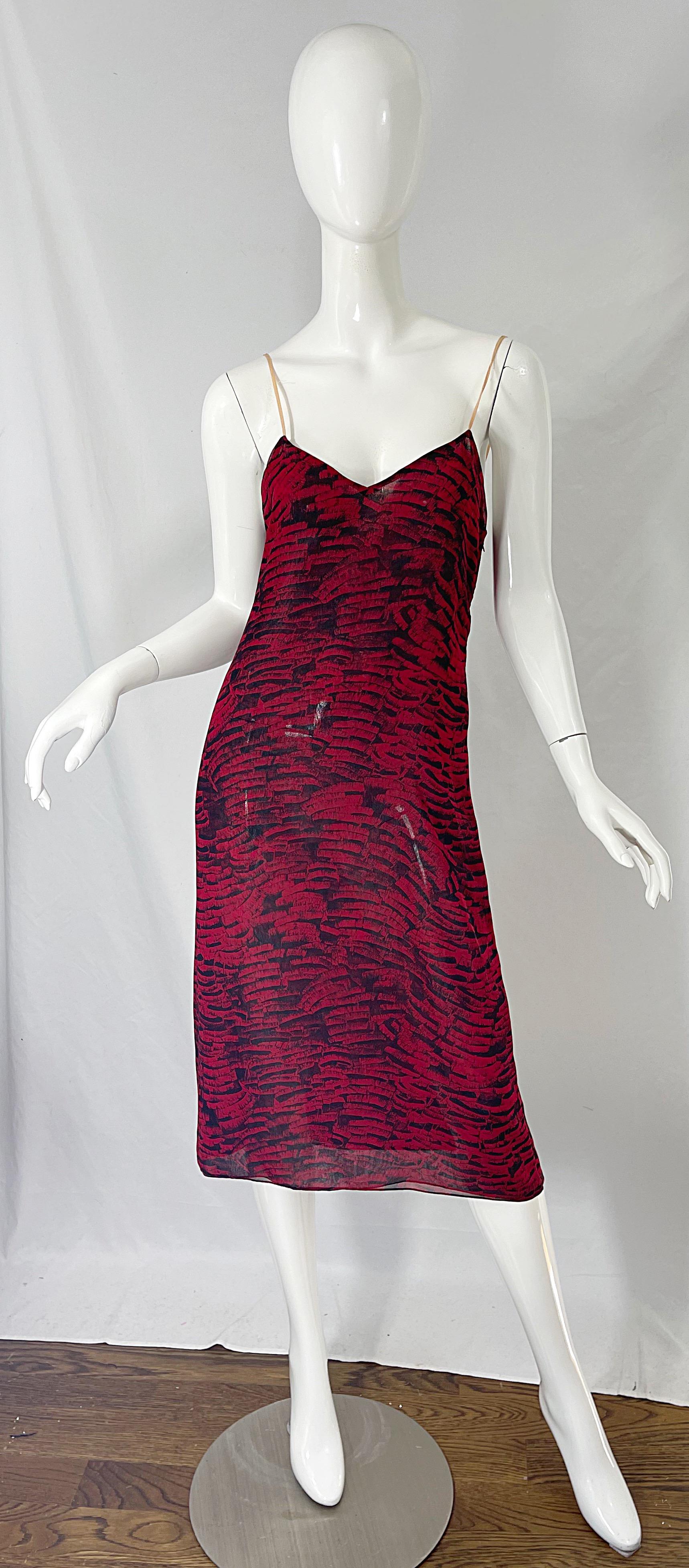 Ensemble robe trois pièces des années 70 Halston rouge + noir à imprimé animal abstrait Pour femmes en vente
