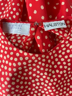 1970 Halston Red + Ivory White Silk Long Bell Sleeve Vintage 70s Dress + Sash