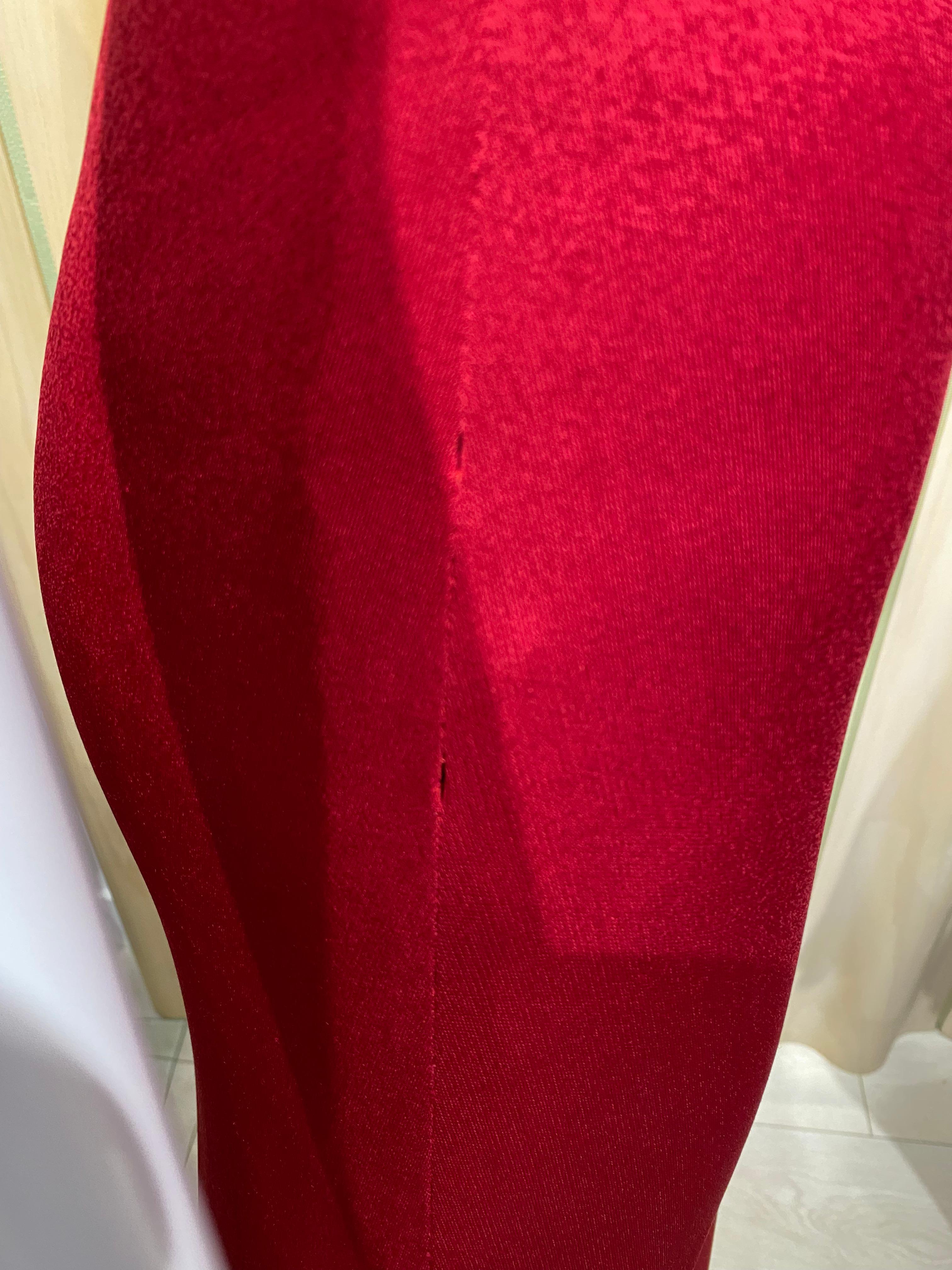 1970s Halston Red Jersey Maxi Dress with Cape For Sale 6