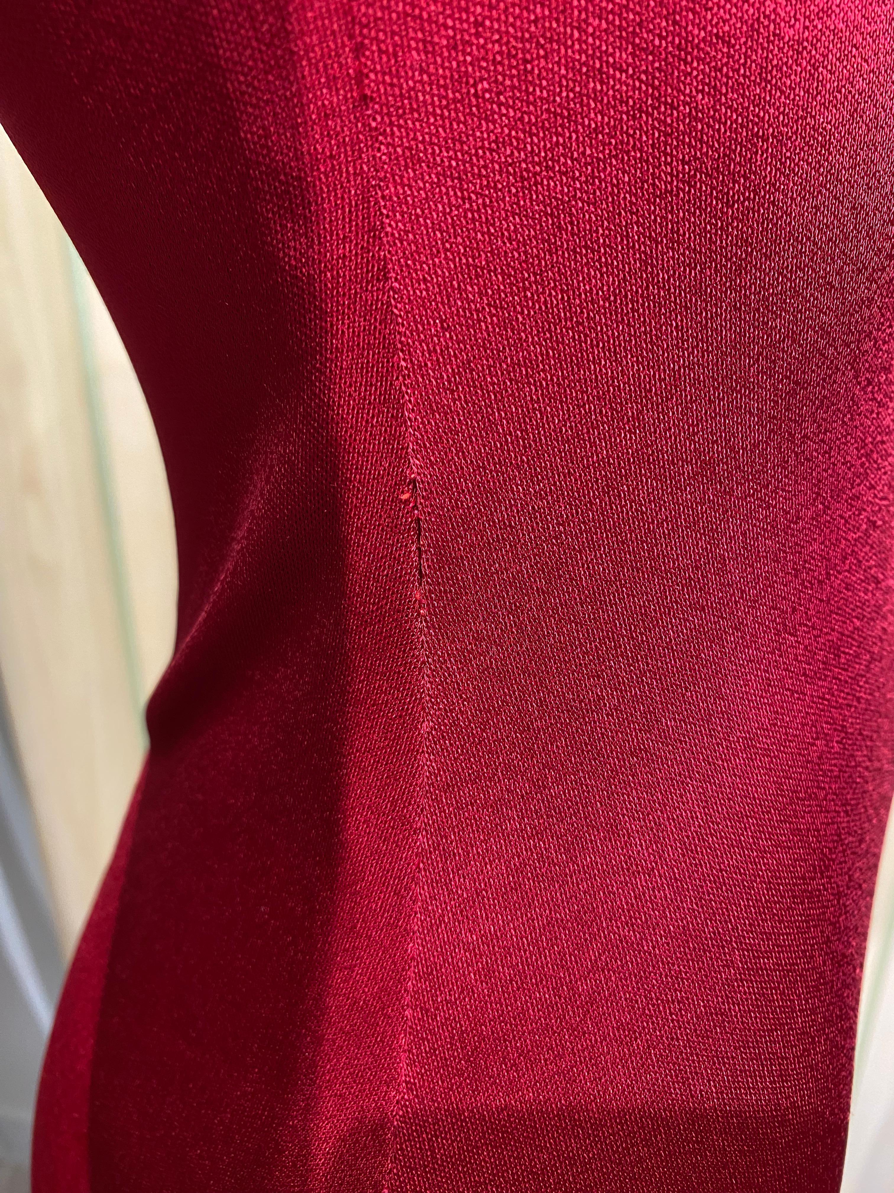1970s Halston Red Jersey Maxi Dress with Cape For Sale 7