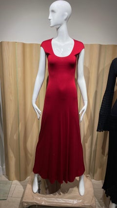 1970s Halston Red Jersey Maxi Dress with Cape