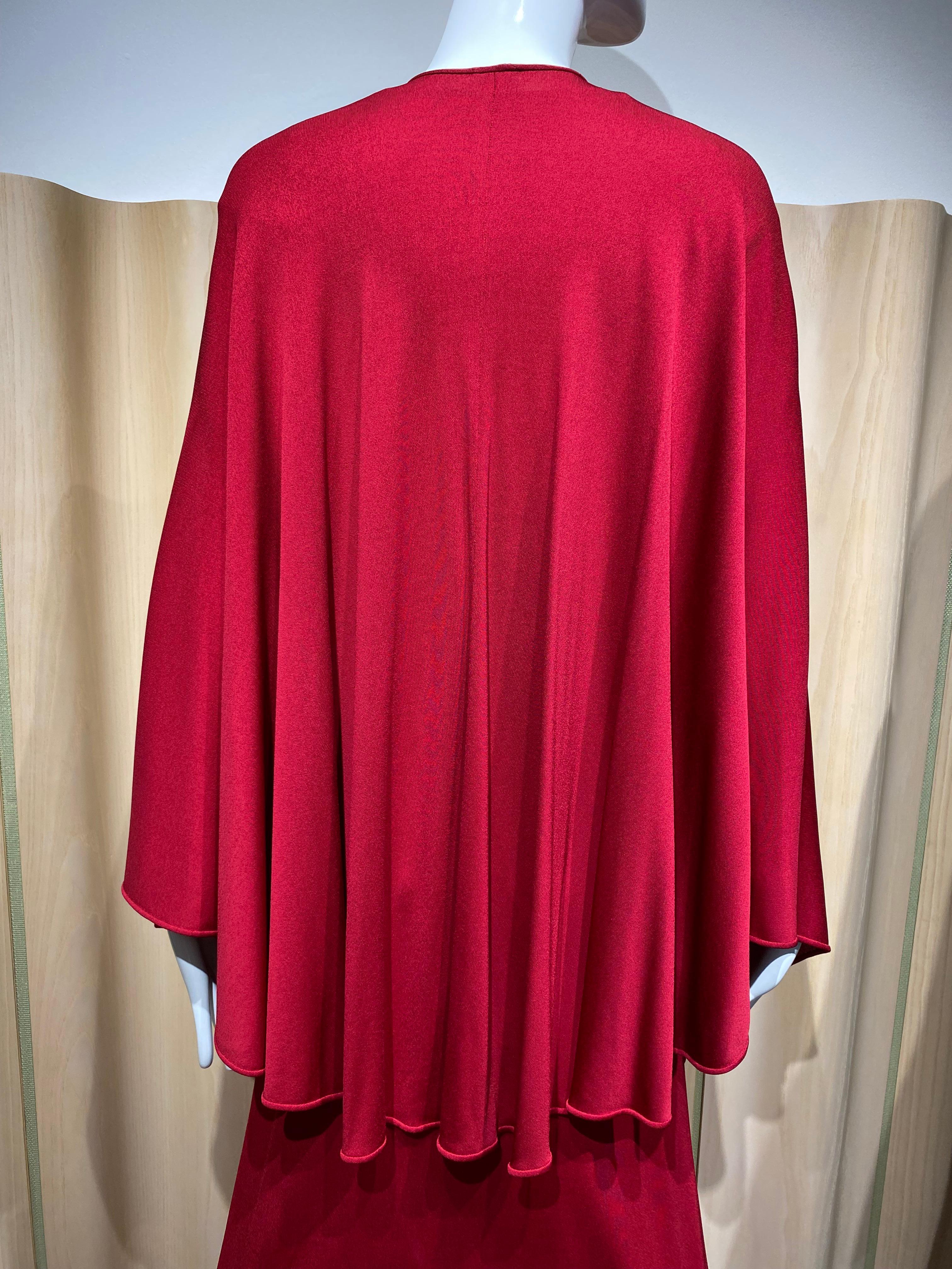 Women's 1970s Halston Red Jersey Maxi Dress with Cape For Sale