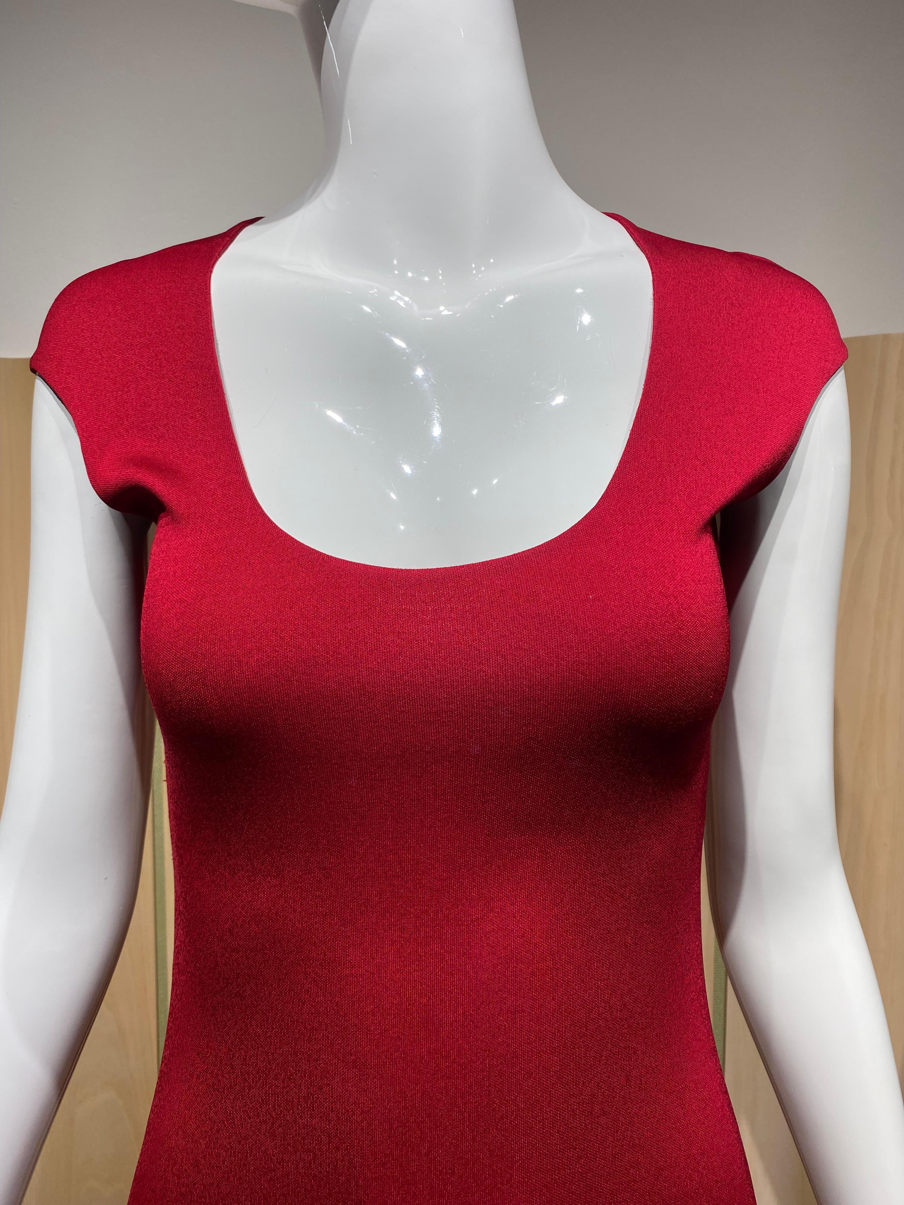1970s Halston Red Jersey Maxi Dress with Cape For Sale 2