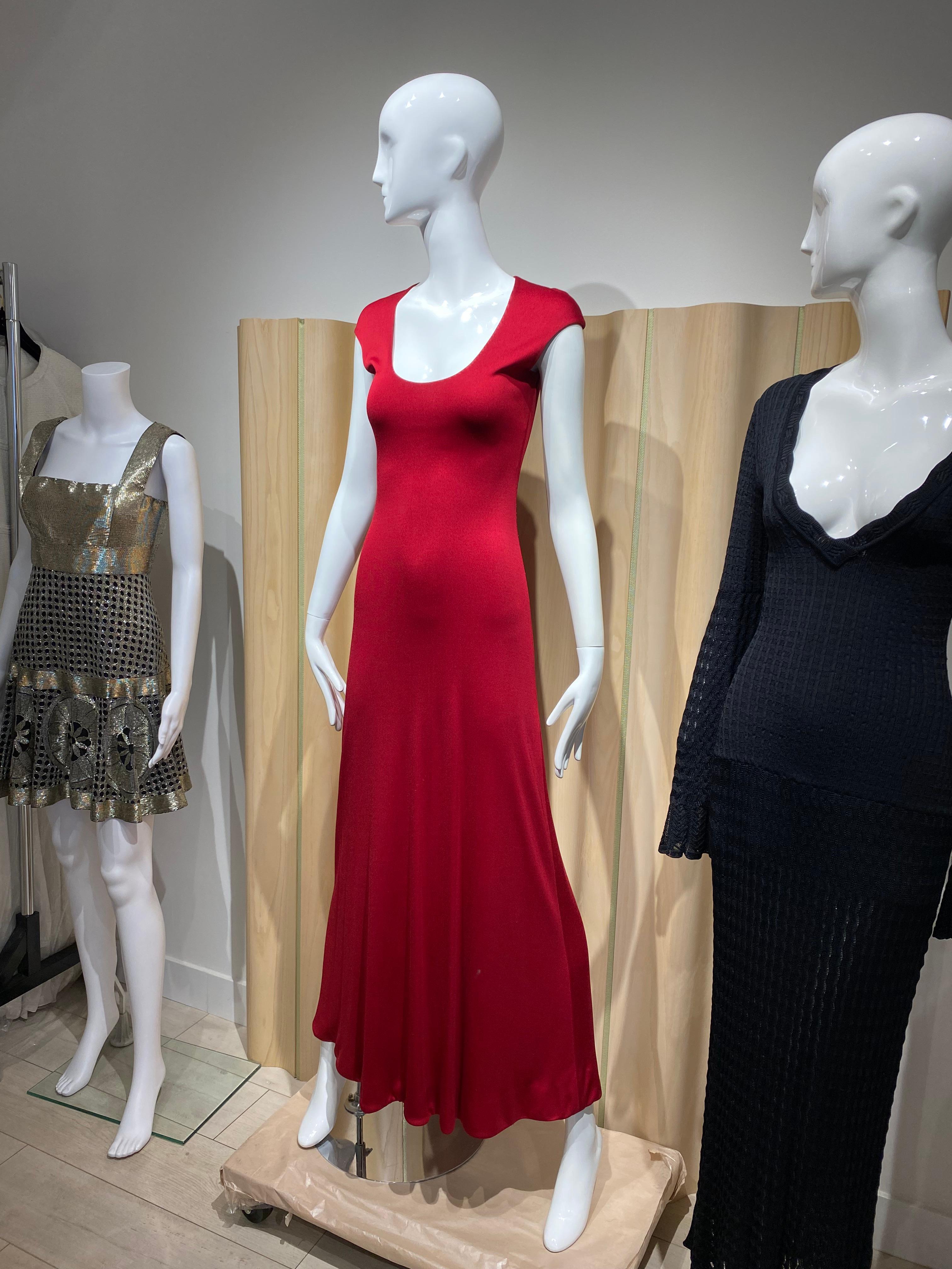 1970s Halston Red Jersey Maxi Dress with Cape For Sale 4