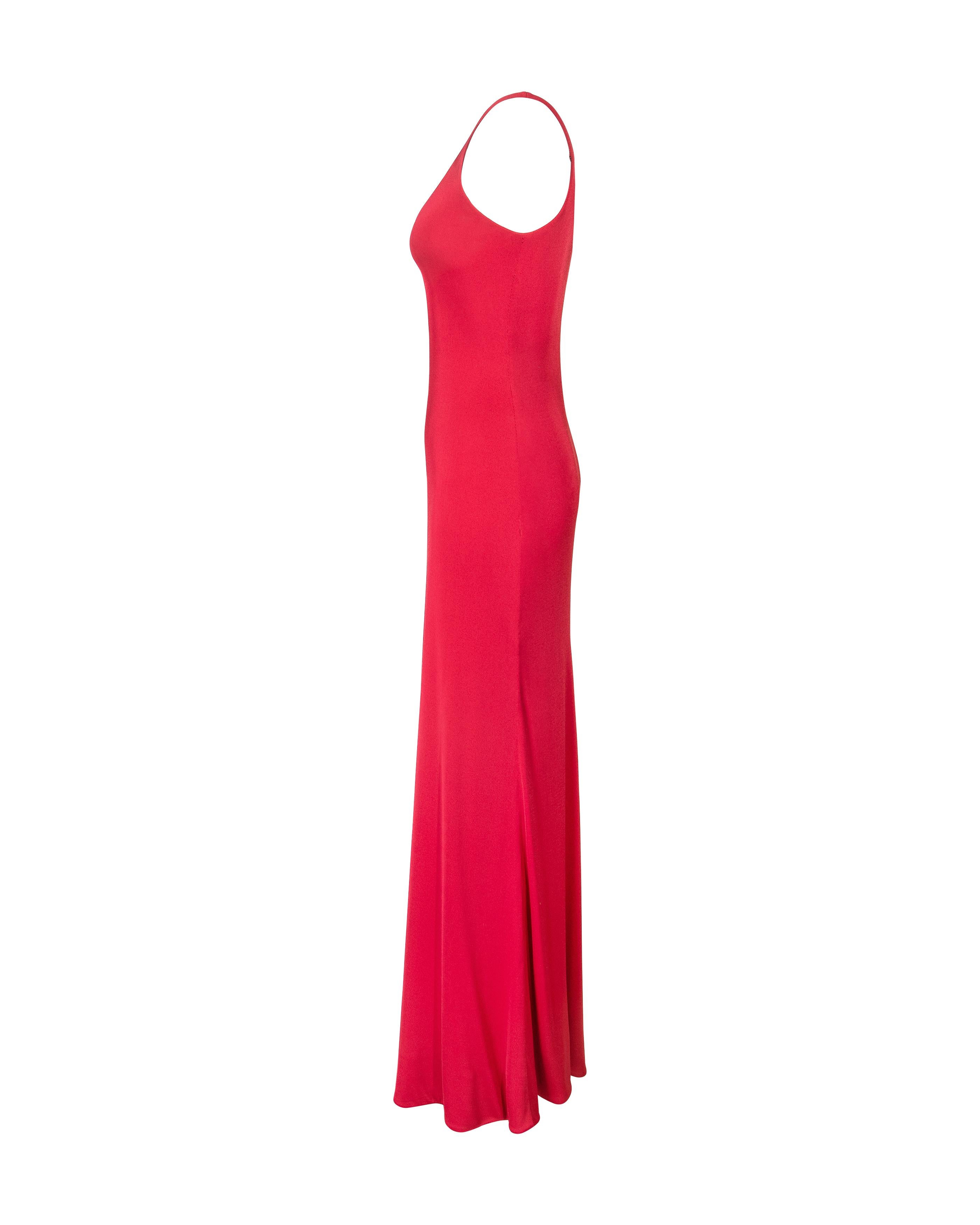 1970's Halston Red V-Neck Jersey Gown In Good Condition In North Hollywood, CA