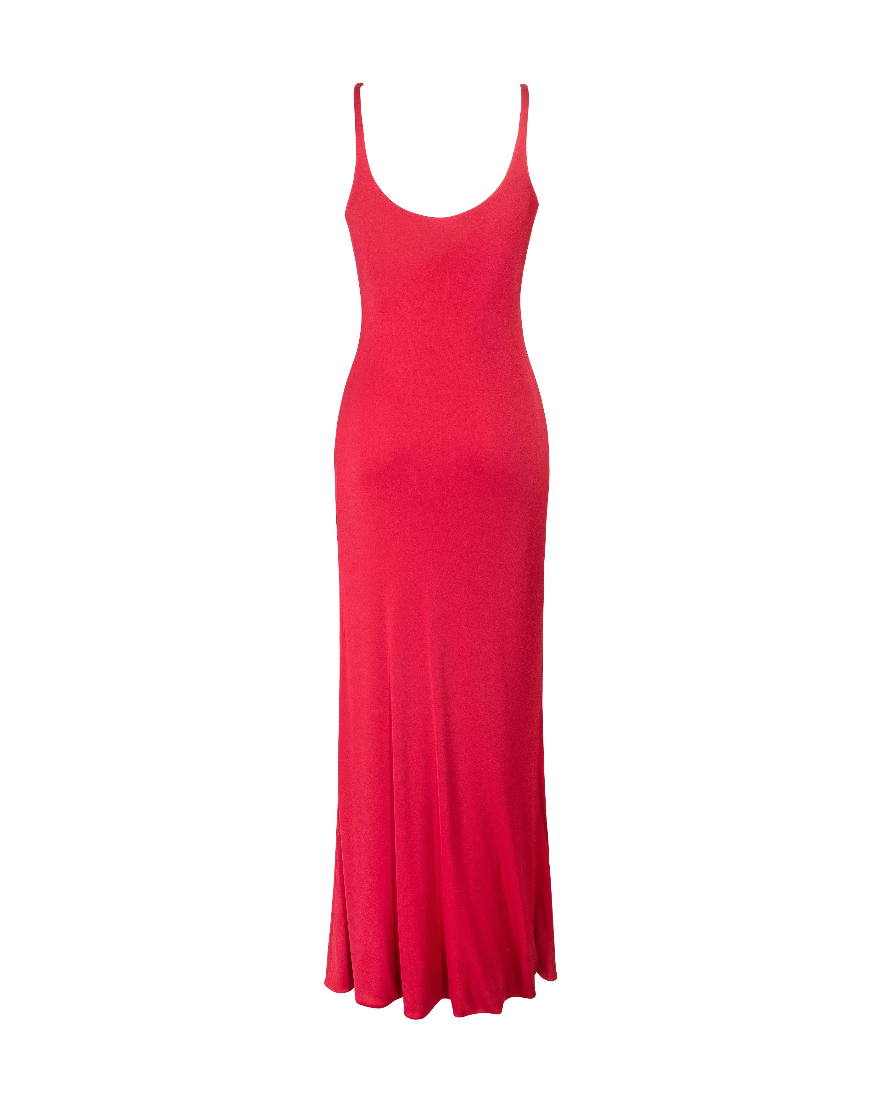 Women's 1970's Halston Red V-Neck Jersey Gown