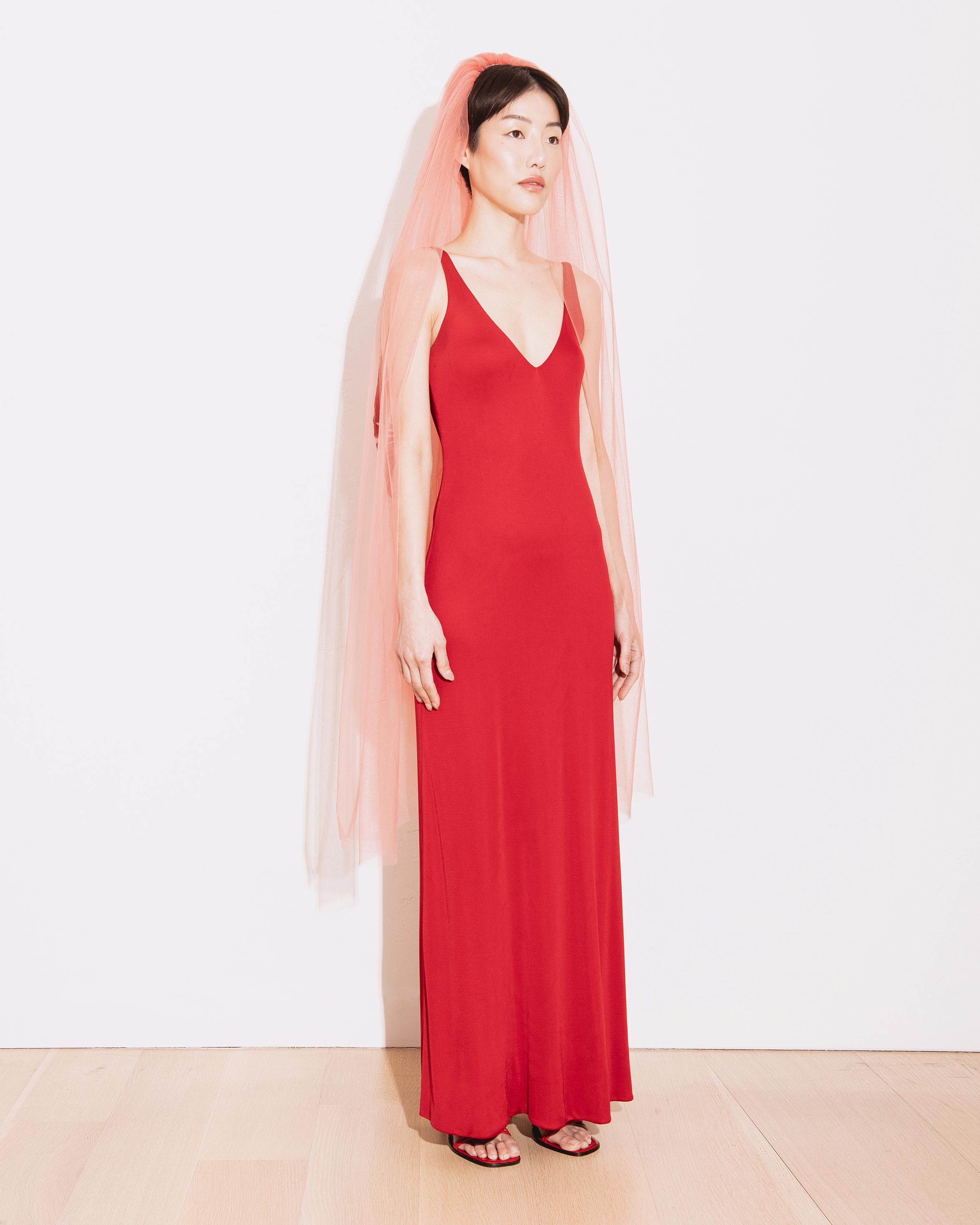 1970's Halston Red V-Neck Jersey Gown 3