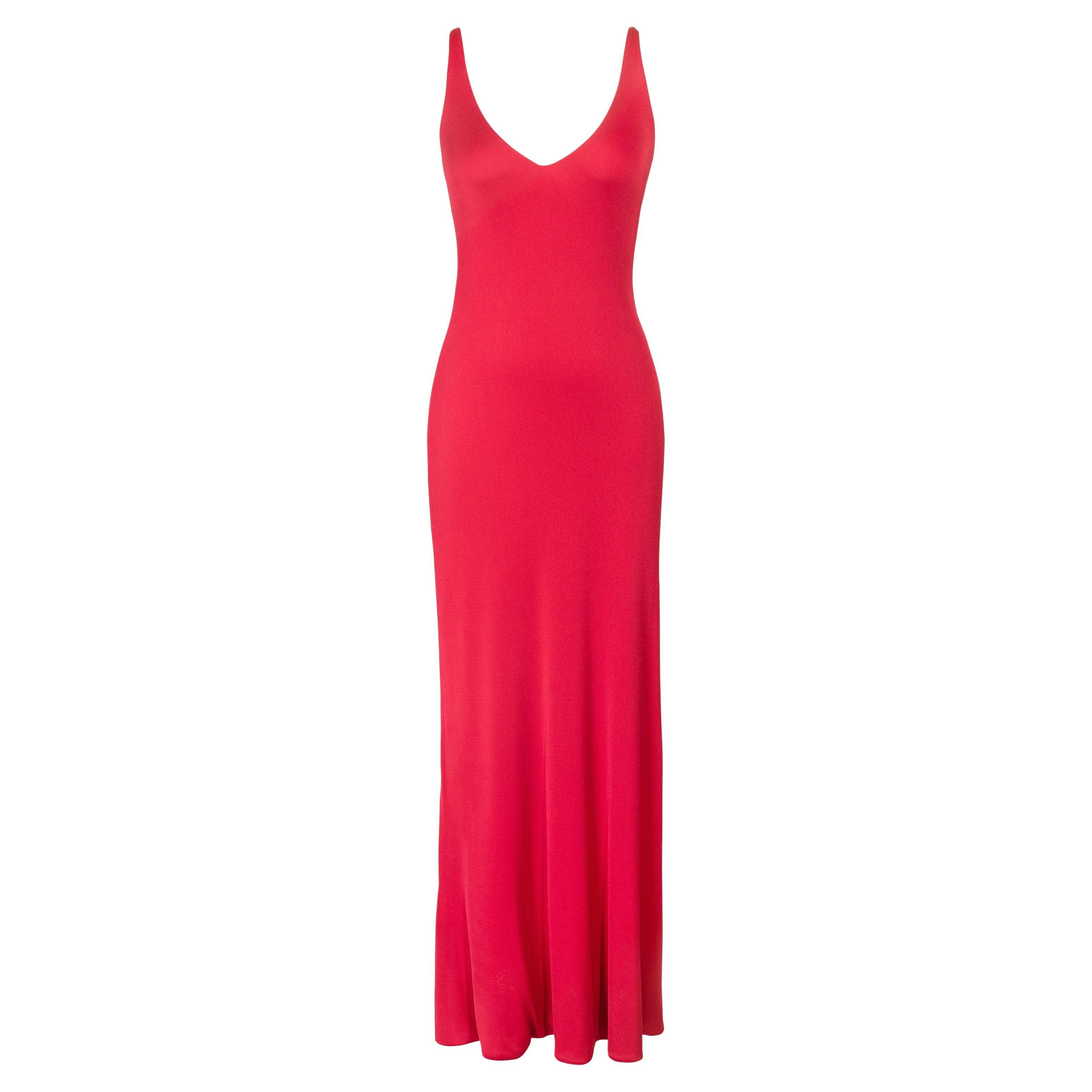 1970's Halston Red V-Neck Jersey Gown