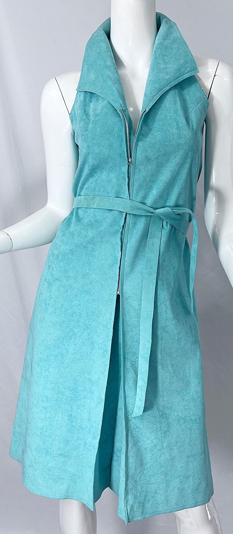 1970s Halston Robin Egg Tiffany Blue Ultra Suede Vintage 70s Belted