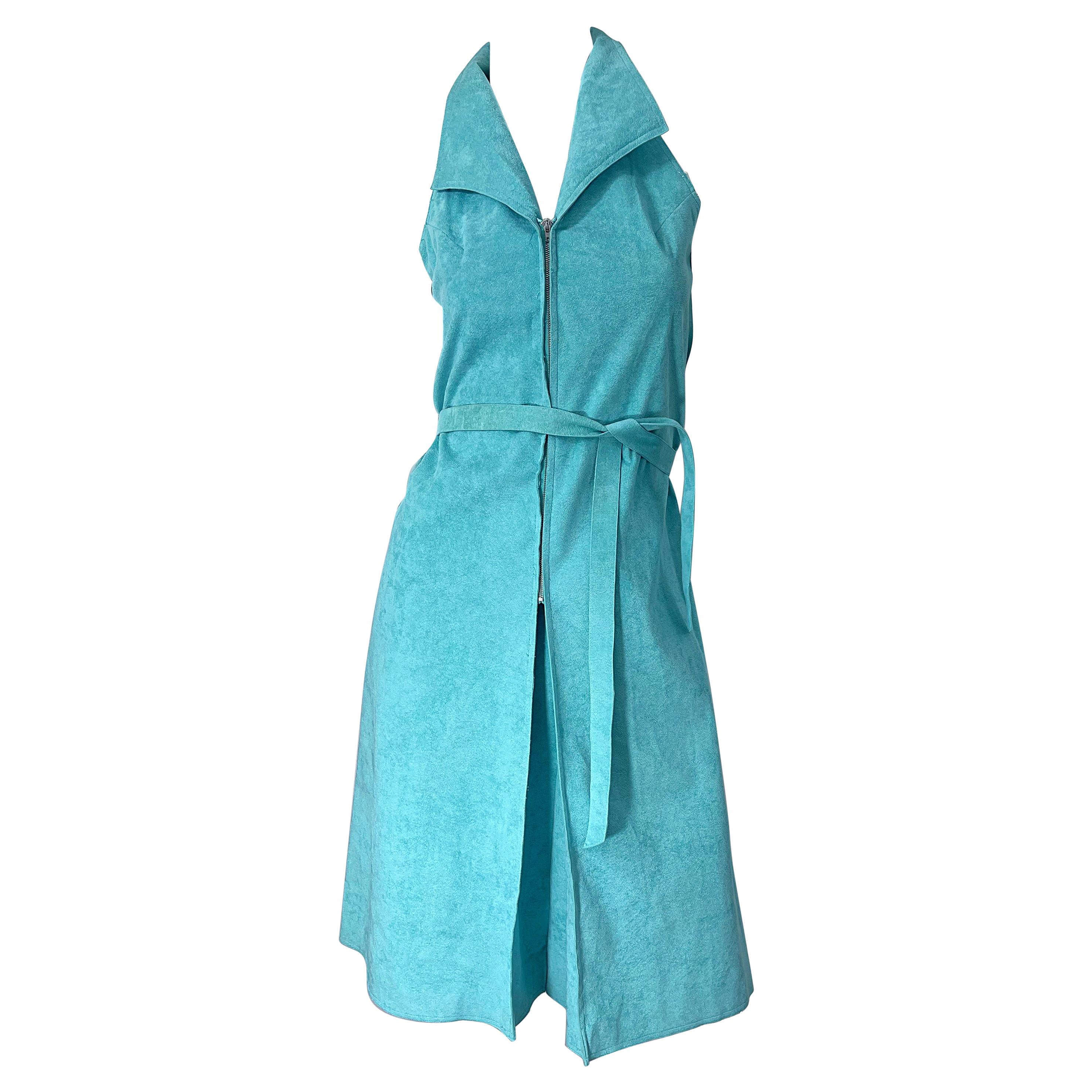 1970s Halston Robin Egg Tiffany Blue Ultra Suede Vintage 70s Belted