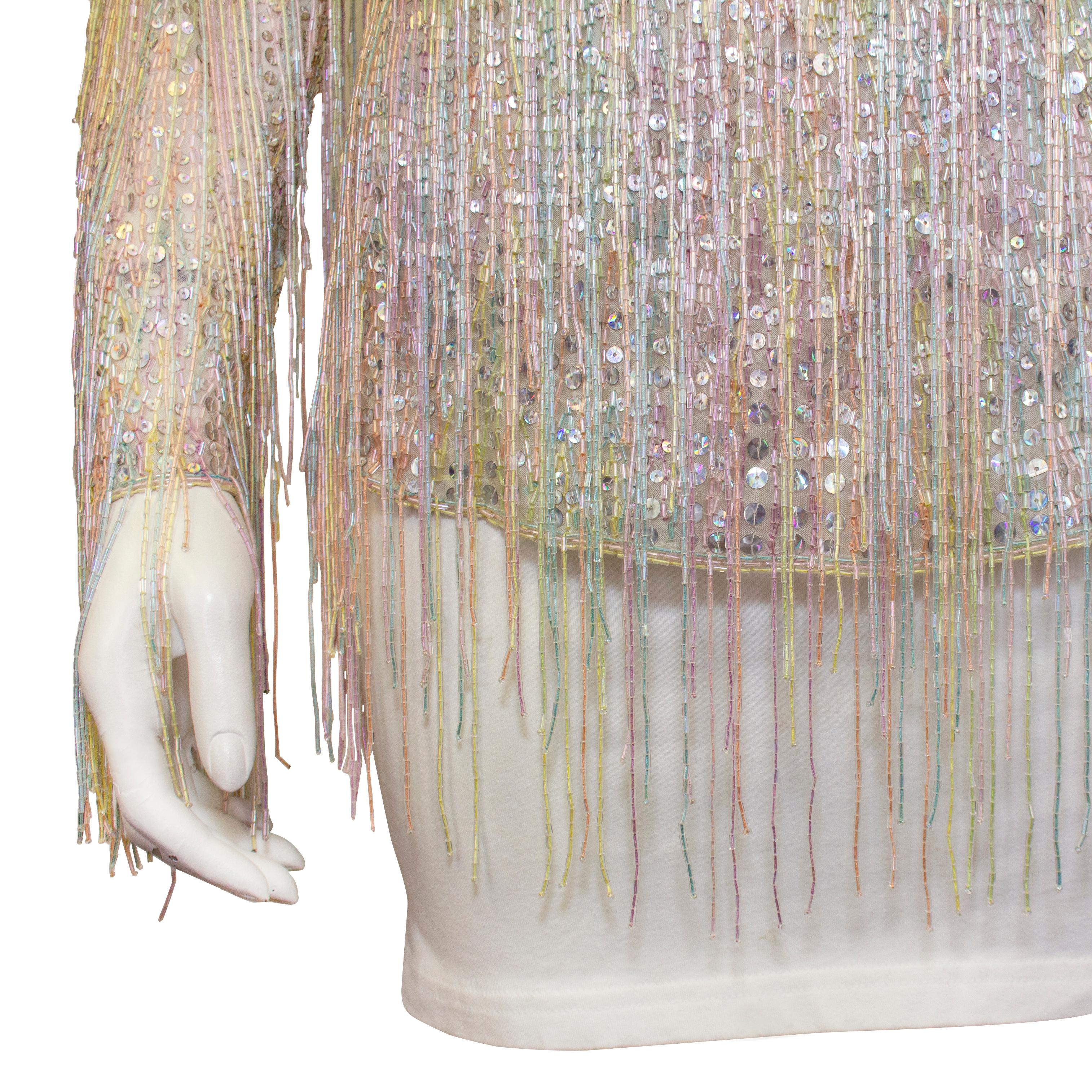 1970s Halston Sequin and Beaded Fringe Top 1