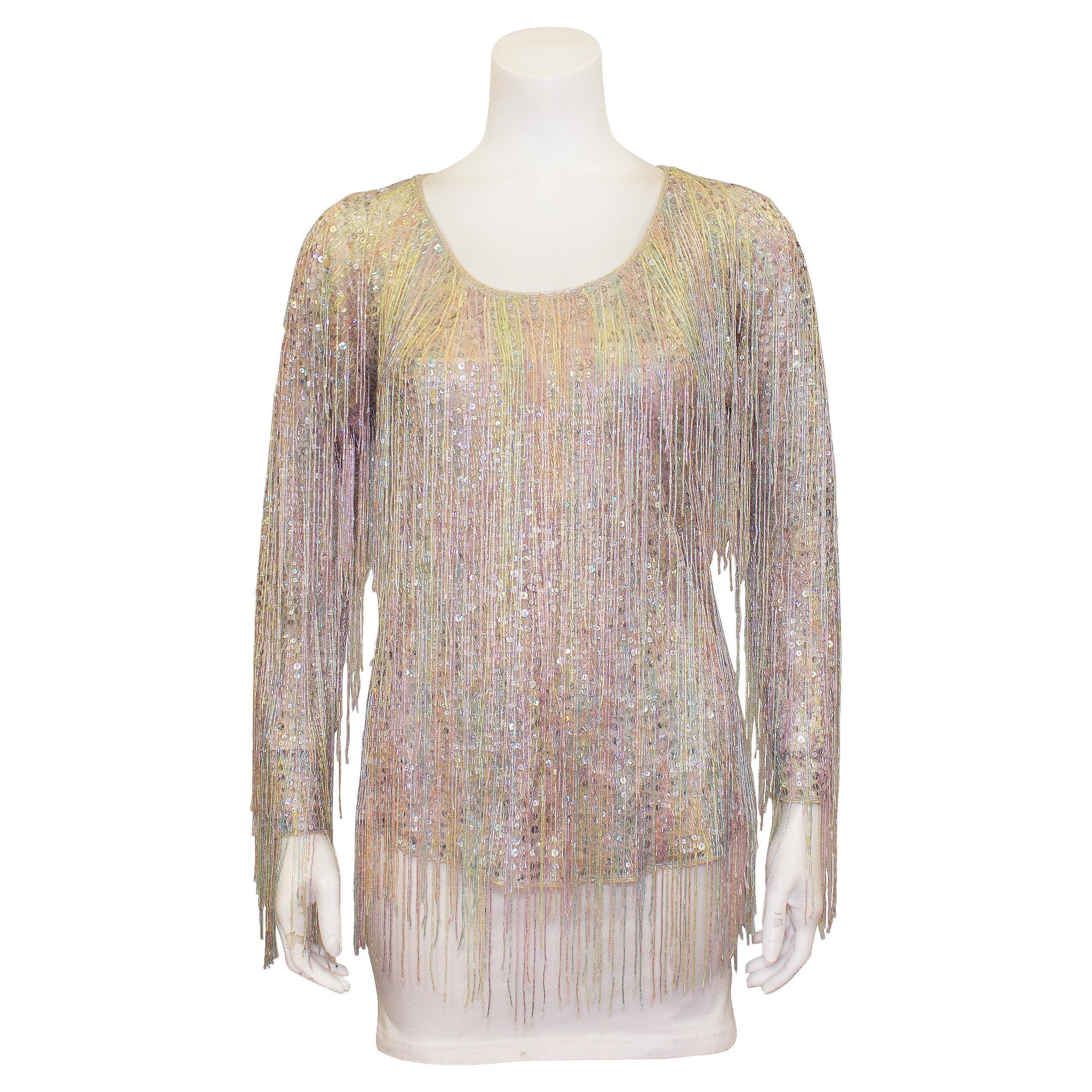 1970s Halston Sequin and Beaded Fringe Top