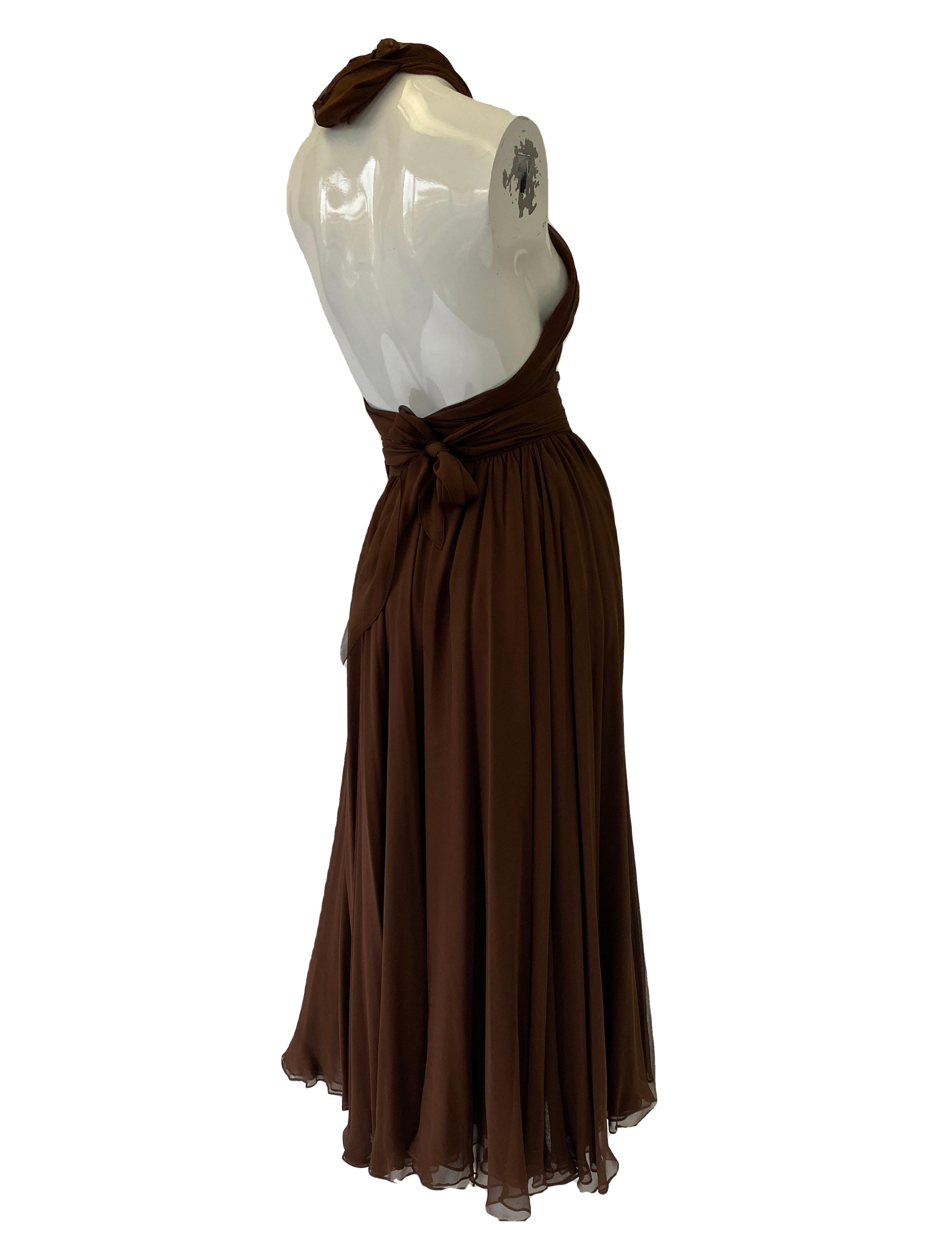 Women's 1970’s Halston Silk Chiffon Skirt and Halter Scarf Top