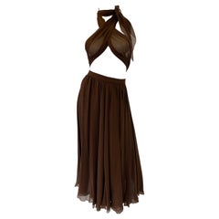 Vintage 1970’s Halston Silk Chiffon Skirt and Halter Scarf Top