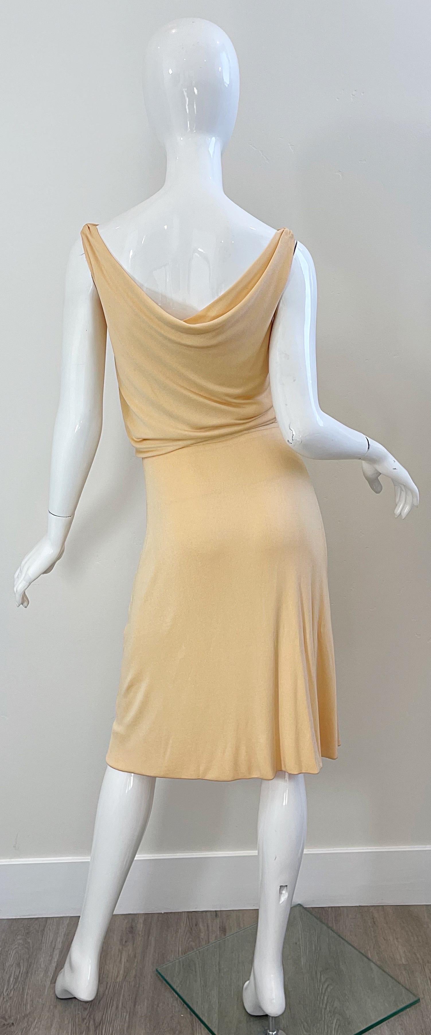 1970s Halston Silk Jersey Champagne Slinky Sleeveless Vintage 70s Dress For Sale 5