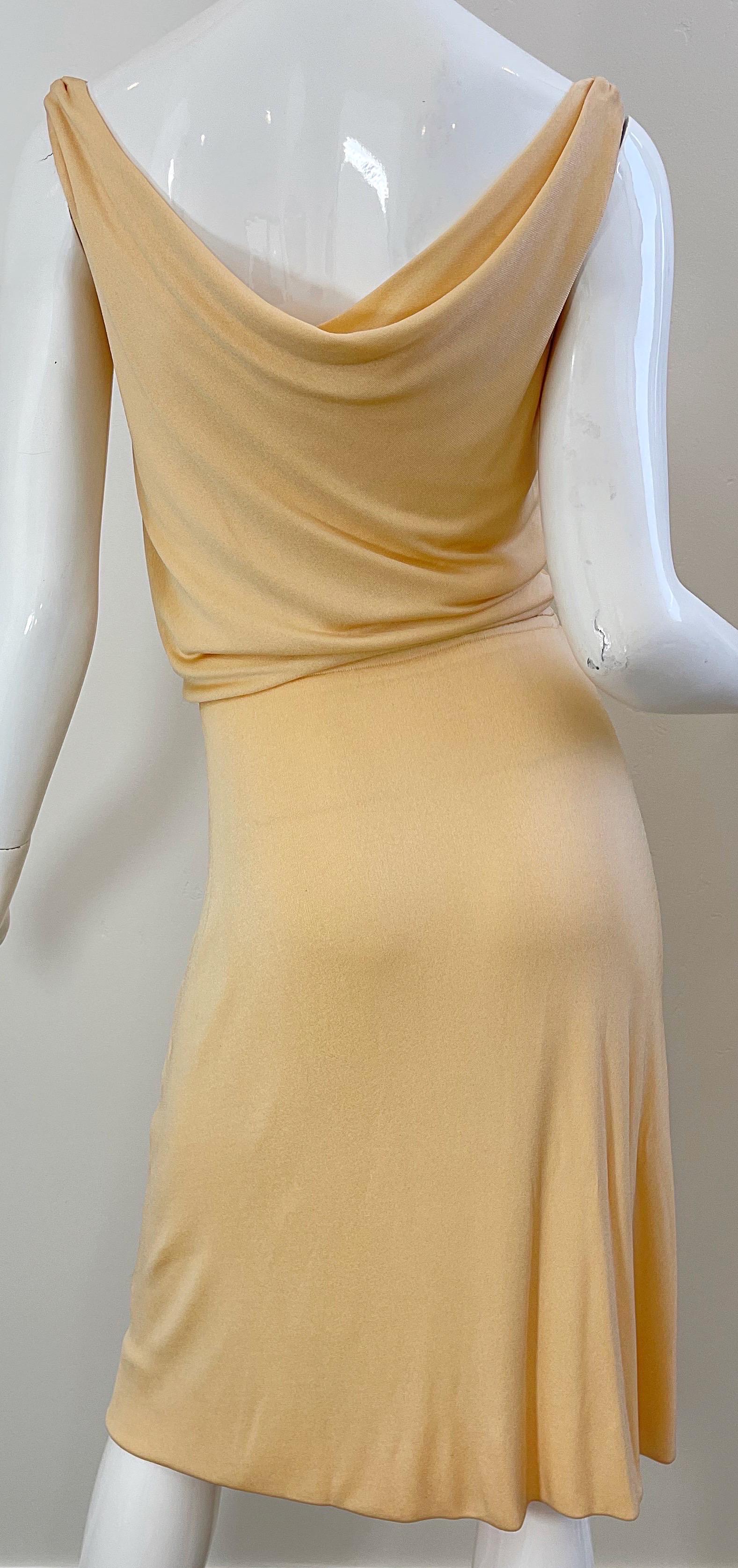 Women's 1970s Halston Silk Jersey Champagne Slinky Sleeveless Vintage 70s Dress For Sale