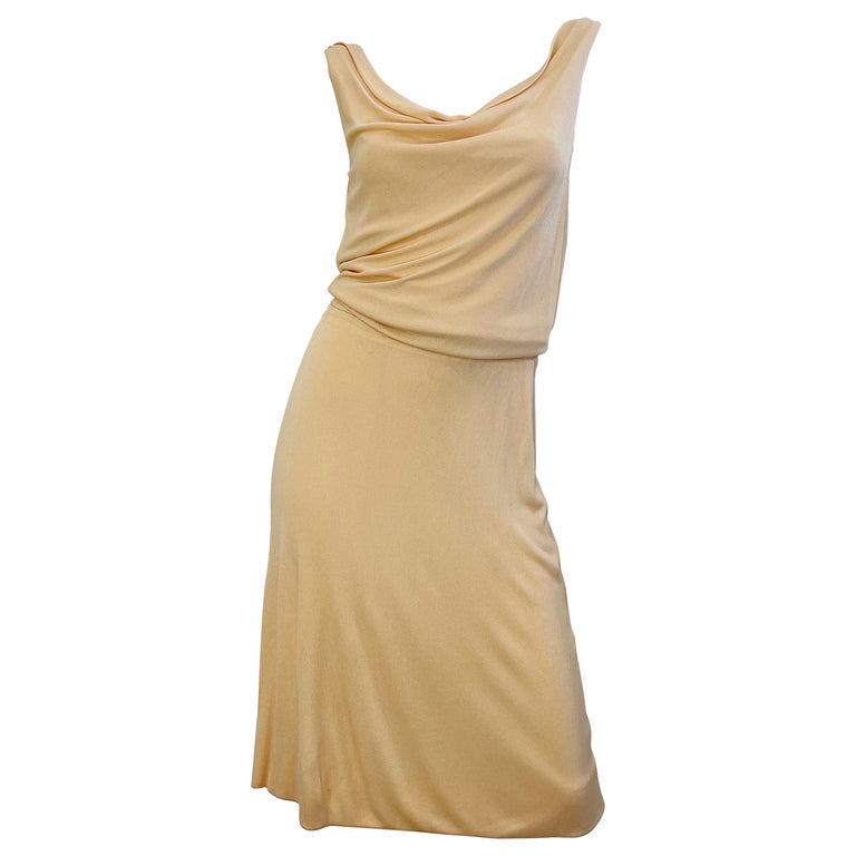 1970s Halston Silk Jersey Champagne Slinky Sleeveless Vintage 70s Dress For  Sale at 1stDibs | halston 1970