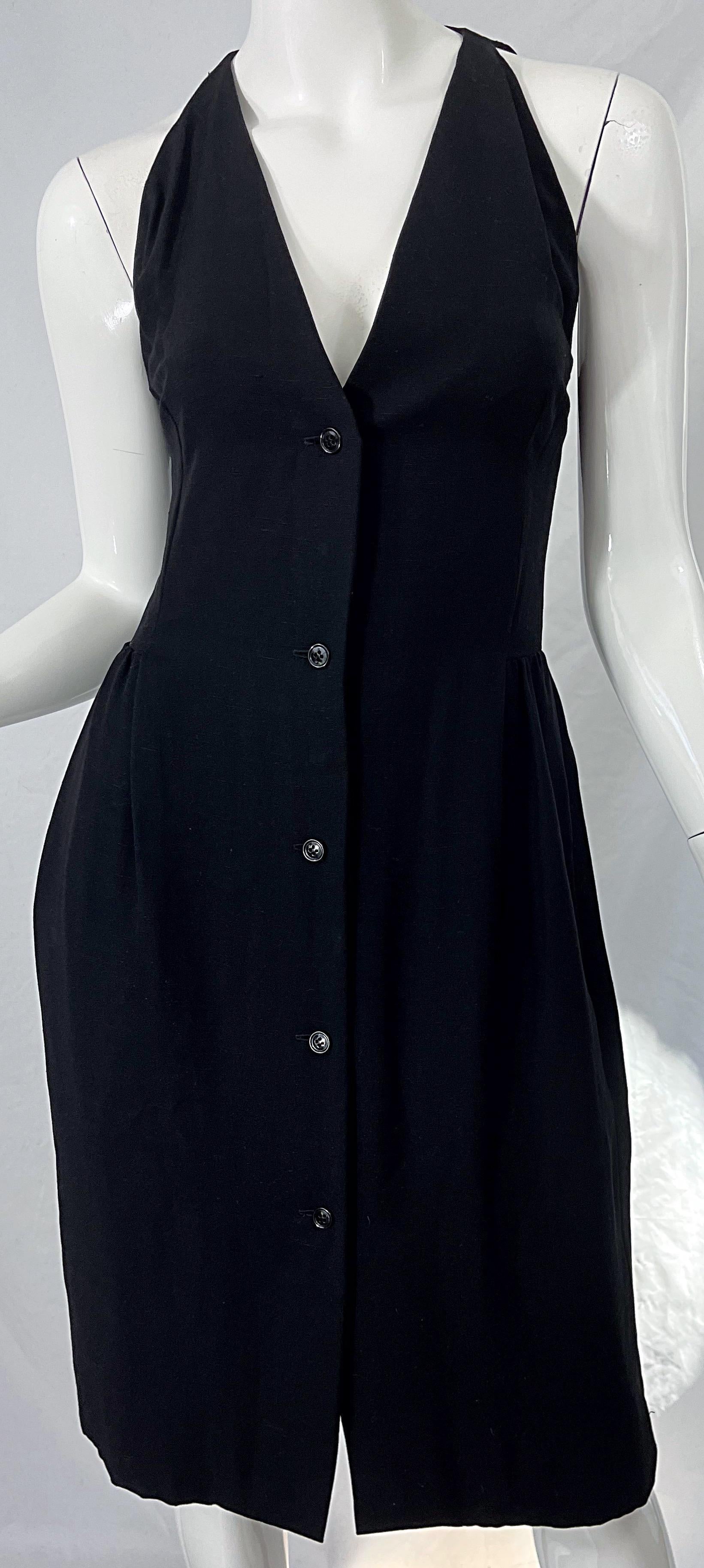 1970s Halston Silk Rayon Sleeveless Chic Vintage 70s Little Black Dress For Sale 6