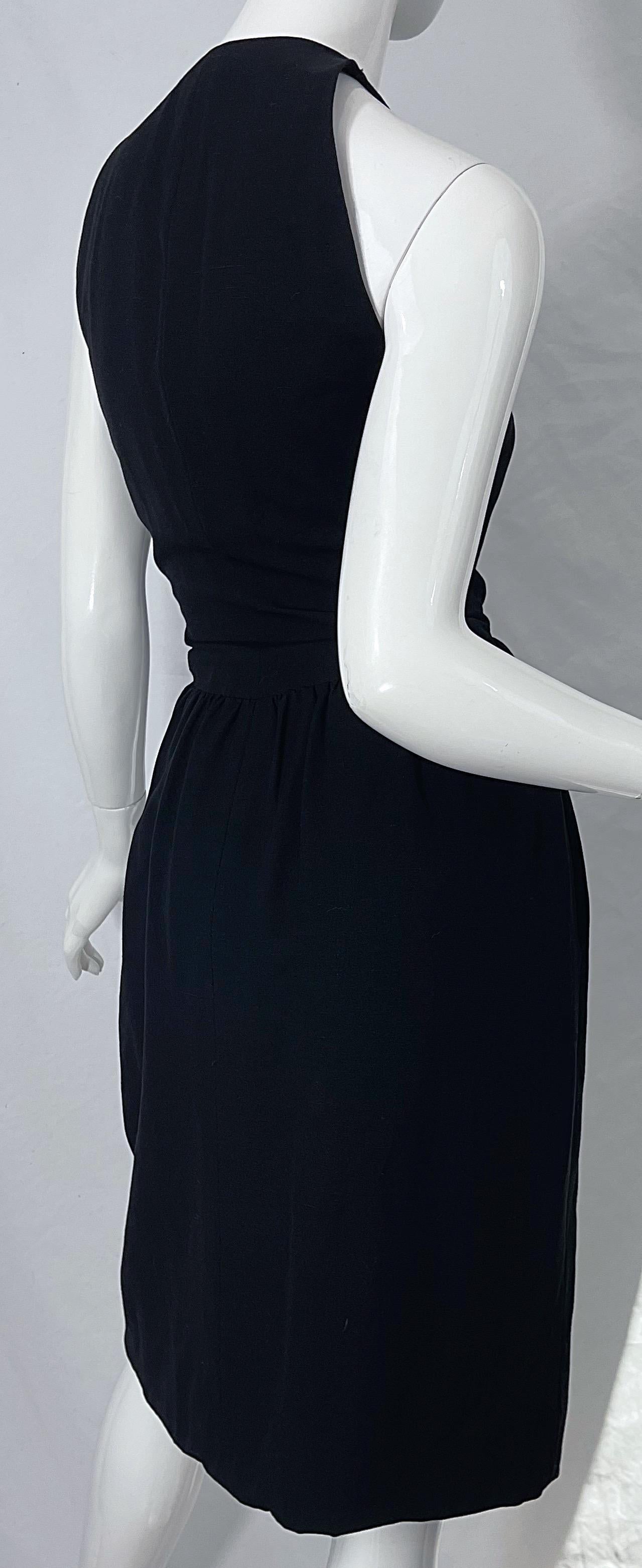 1970s Halston Silk Rayon Sleeveless Chic Vintage 70s Little Black Dress For Sale 8