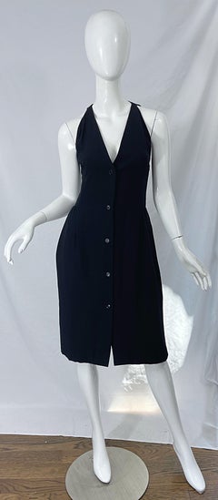 1970s Halston Silk Rayon Sleeveless Chic Vintage 70s Little Black Dress