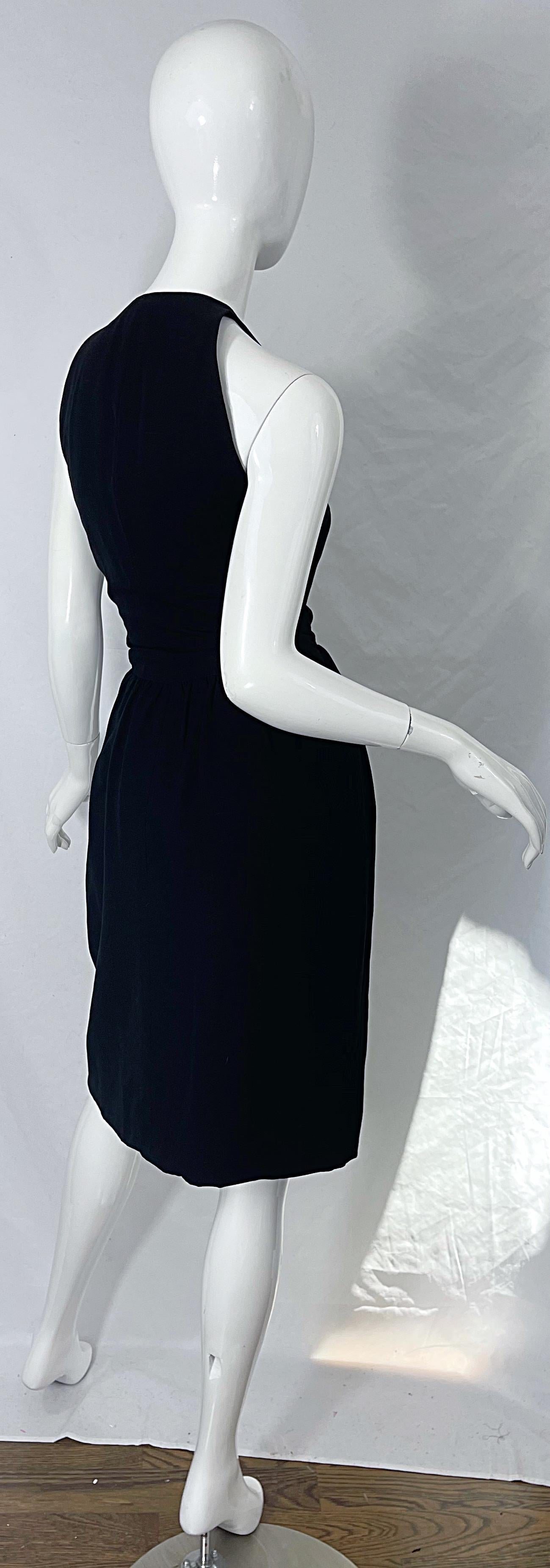 1970s Halston Silk Rayon Sleeveless Chic Vintage 70s Little Black Dress For Sale 1