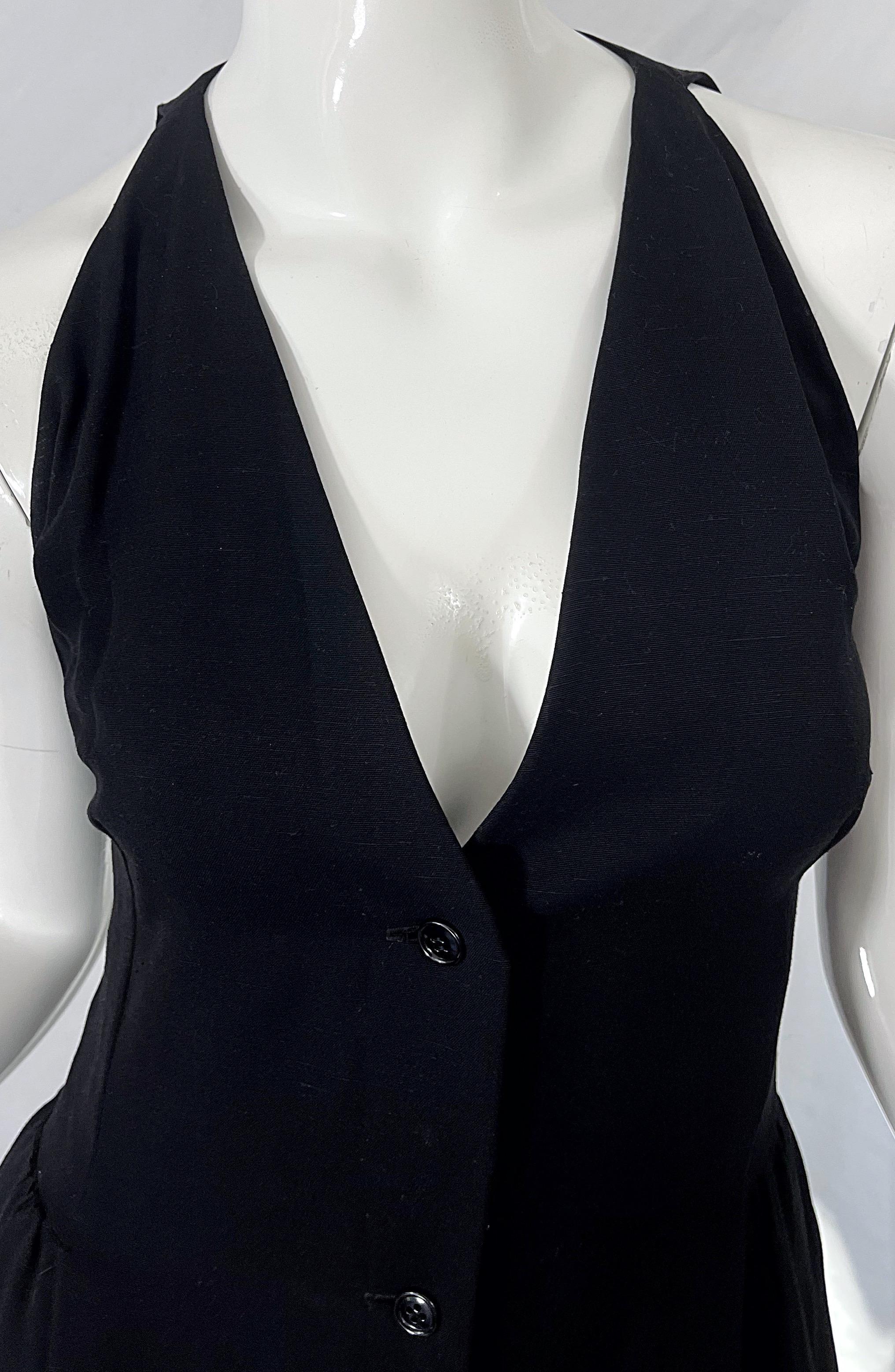 1970s Halston Silk Rayon Sleeveless Chic Vintage 70s Little Black Dress For Sale 2