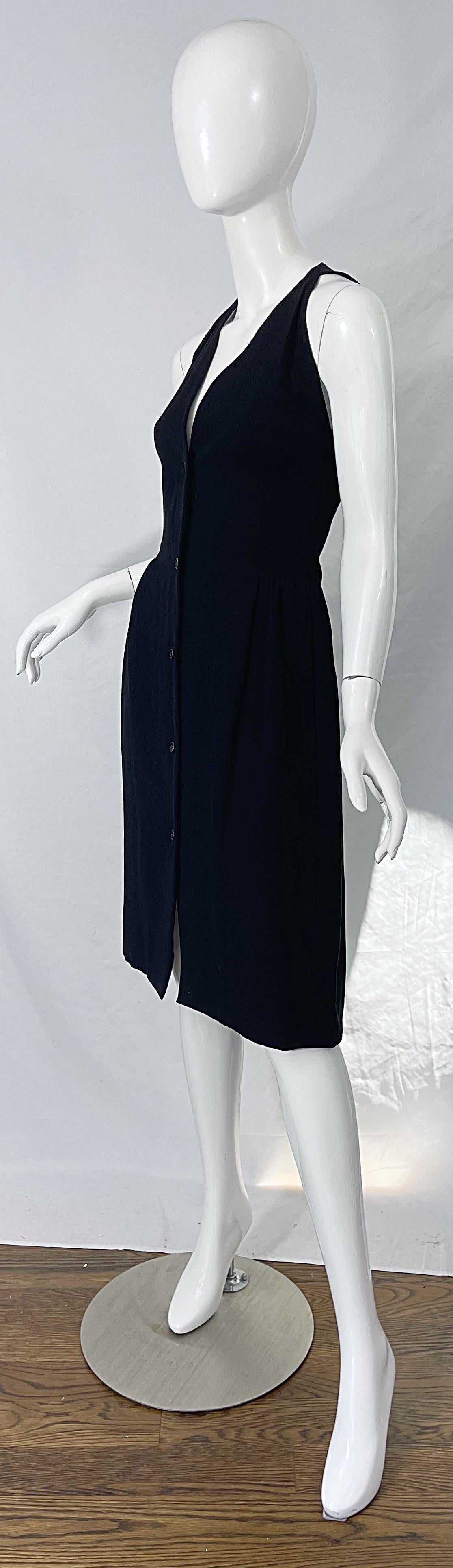 1970s Halston Silk Rayon Sleeveless Chic Vintage 70s Little Black Dress For Sale 3