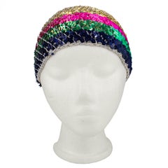 1970’s Halston Silver Crochet Skull Cap with Sequins