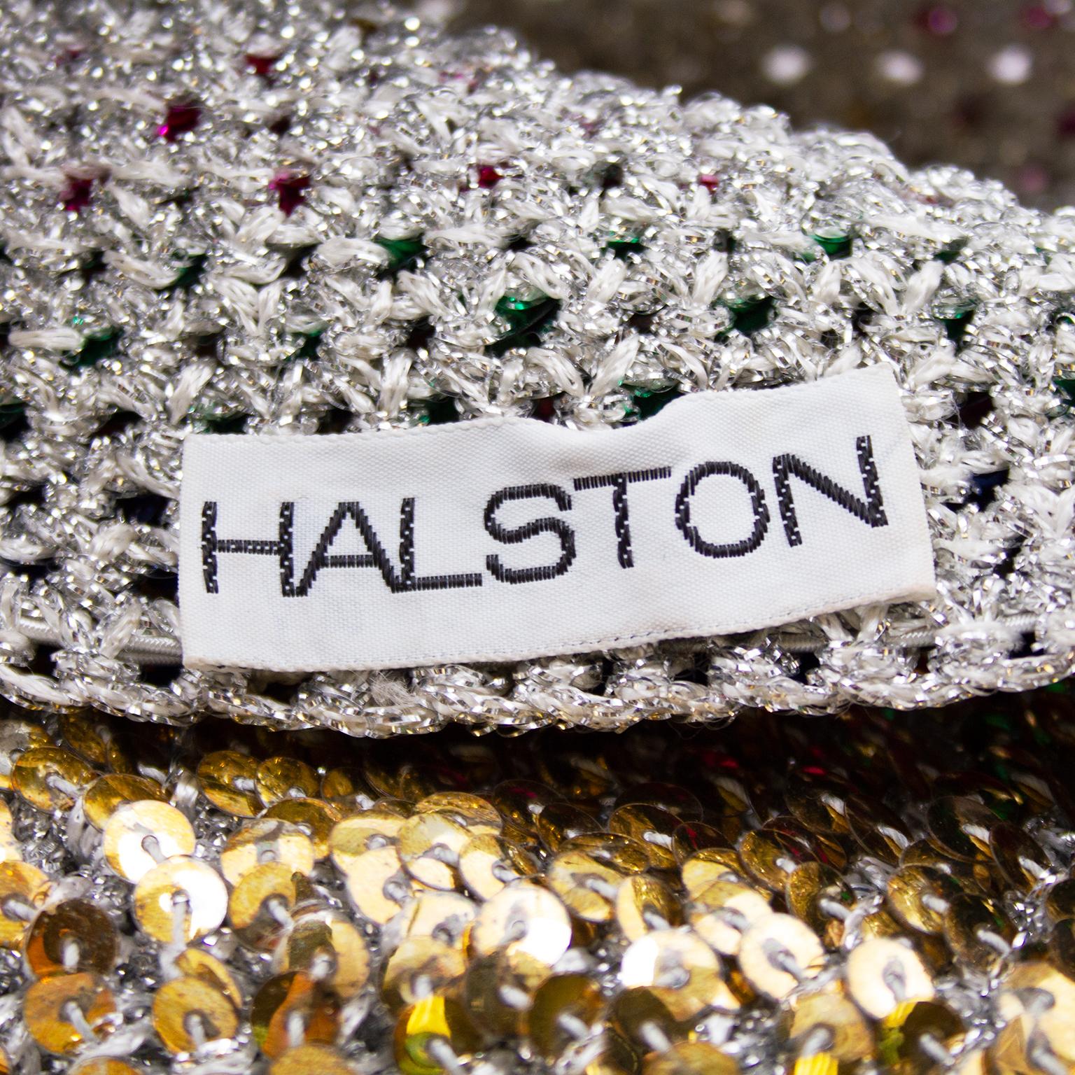 1970er Halston Silber Häkelkopfmütze mit Pailletten im Angebot 1
