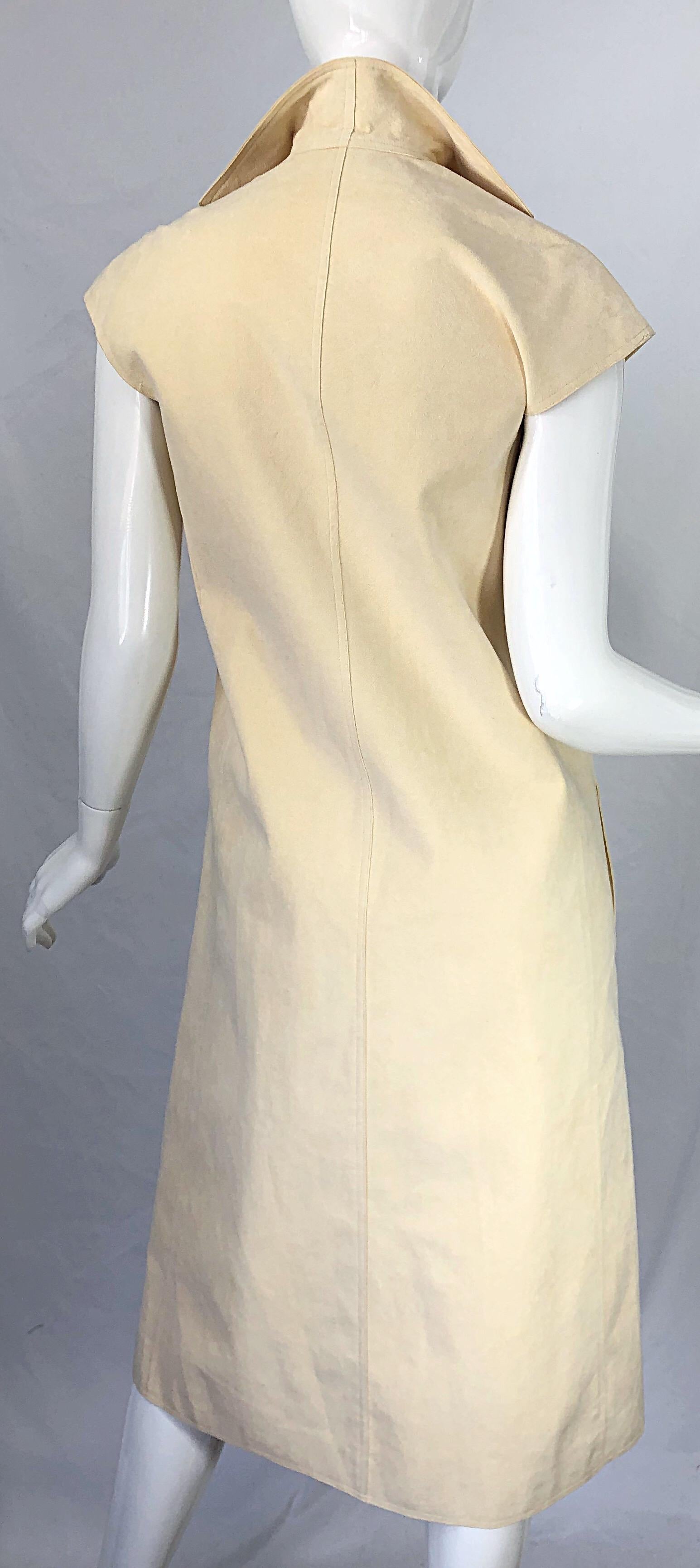 1970s Halston Tan Sand Ultra Suede Sleeveless Vintage 70s Shirt Dress 2