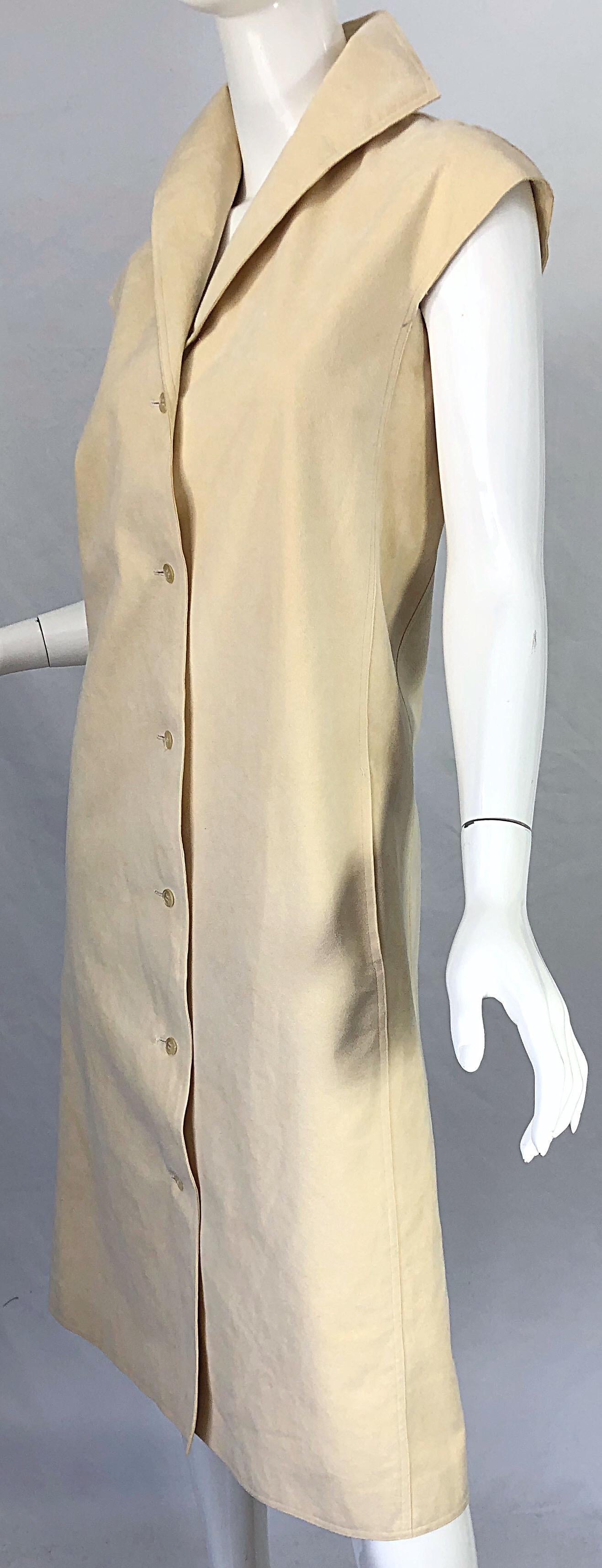 1970s Halston Tan Sand Ultra Suede Sleeveless Vintage 70s Shirt Dress 4