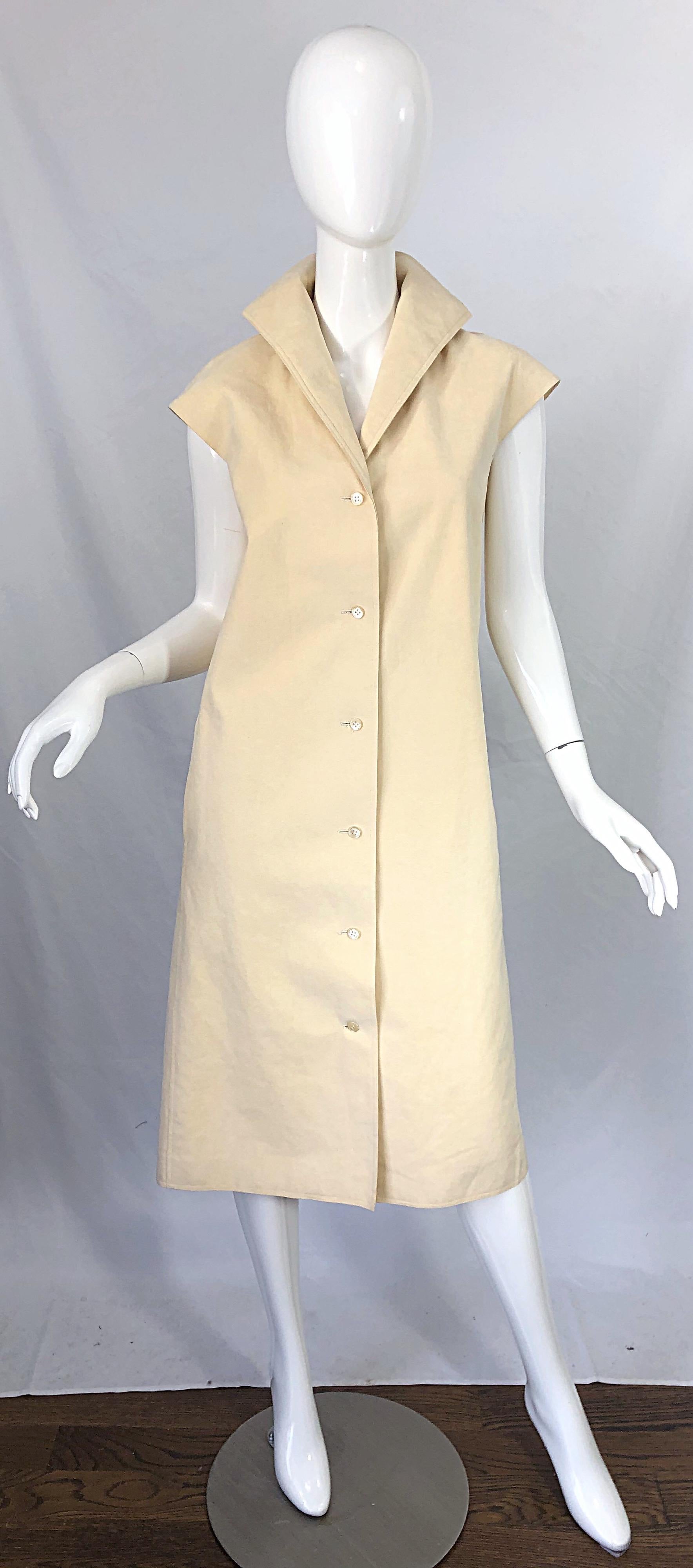 1970s Halston Tan Sand Ultra Suede Sleeveless Vintage 70s Shirt Dress 6