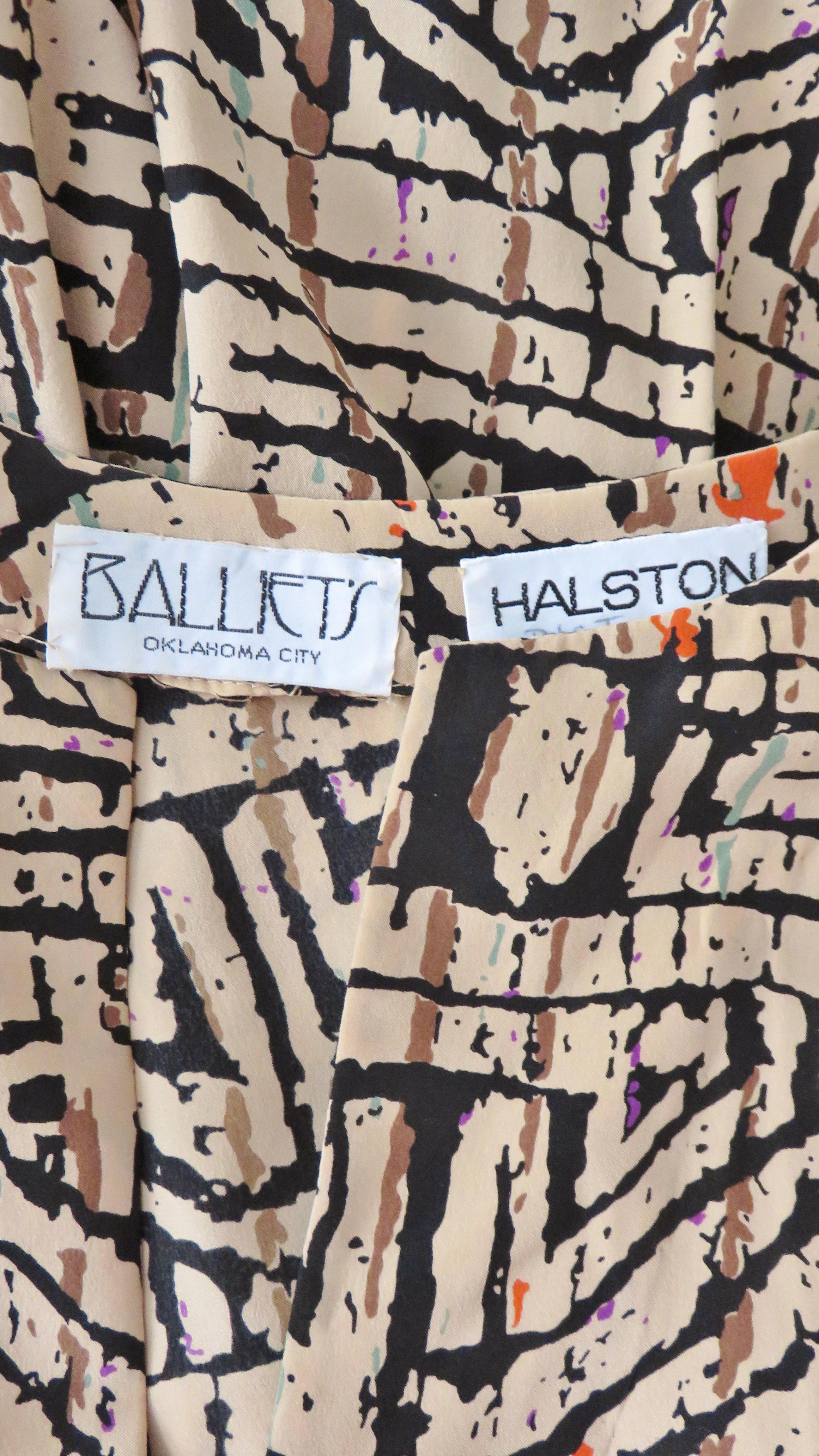 Halston Abstract Print Blouson Dress 1970s 9