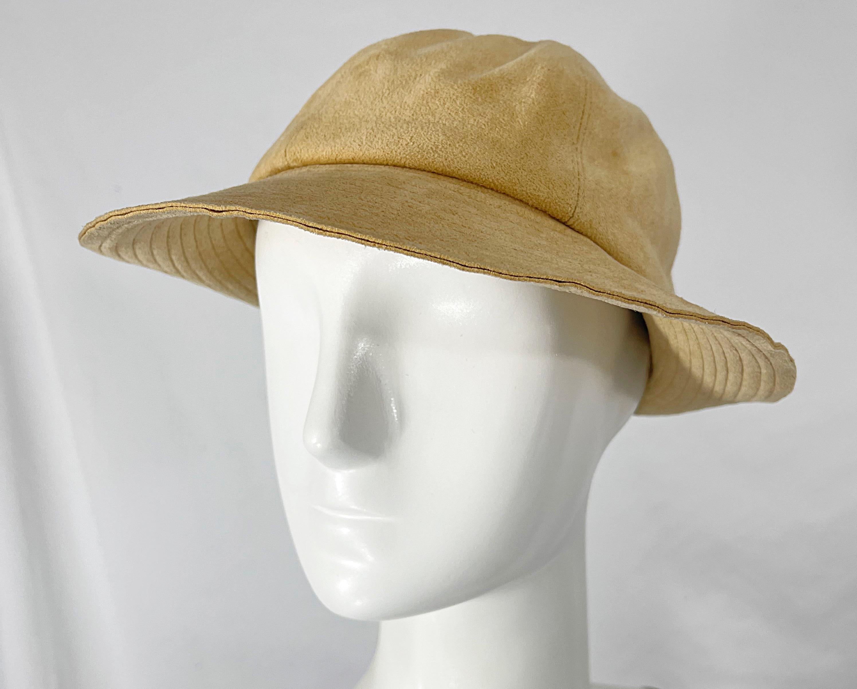 1970s Halston Ultra Suede Tan Brown Vintage 70s Fedora Hat For Sale 2