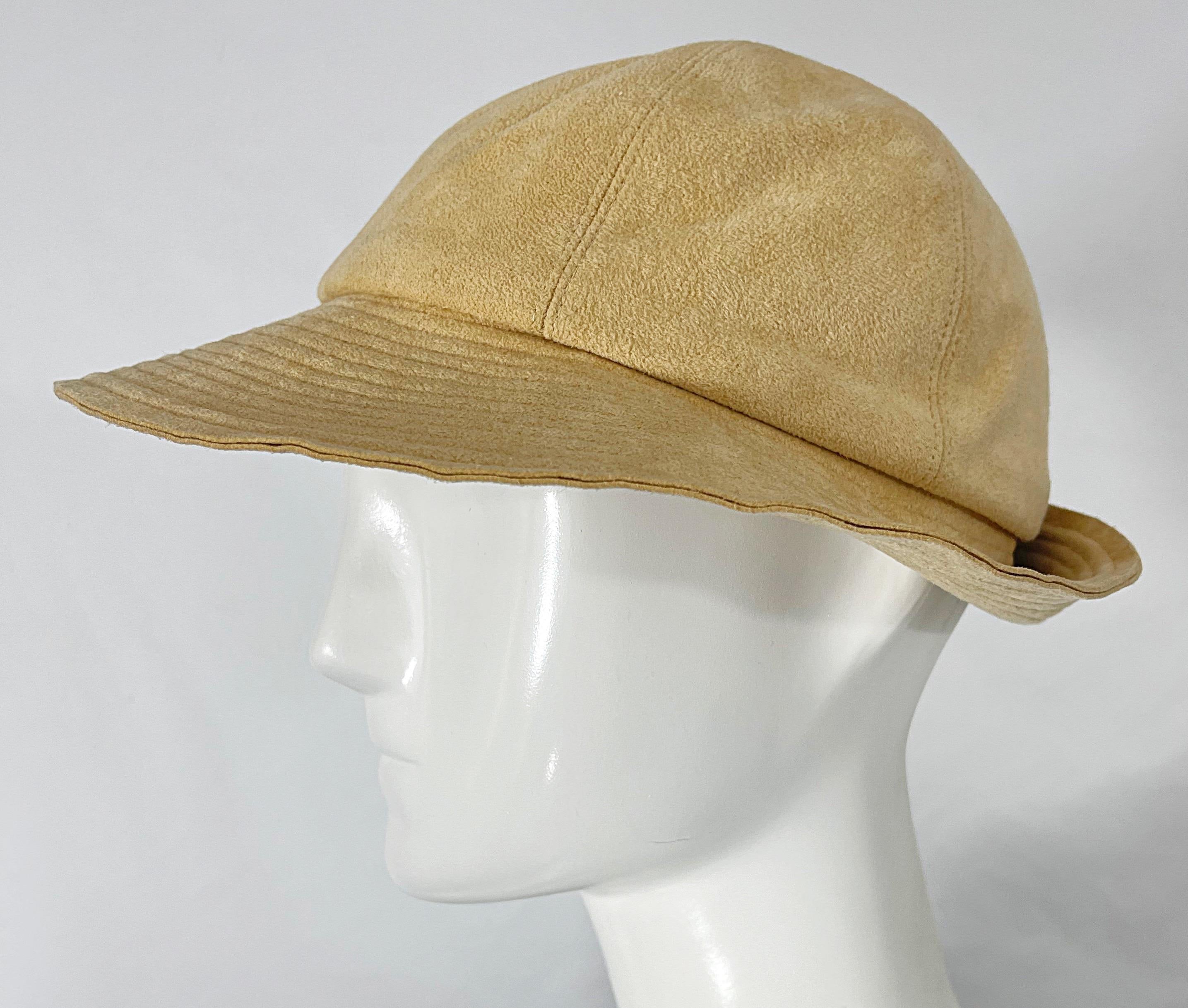 Beige 1970s Halston Ultra Suede Tan Brown Vintage 70s Fedora Hat For Sale