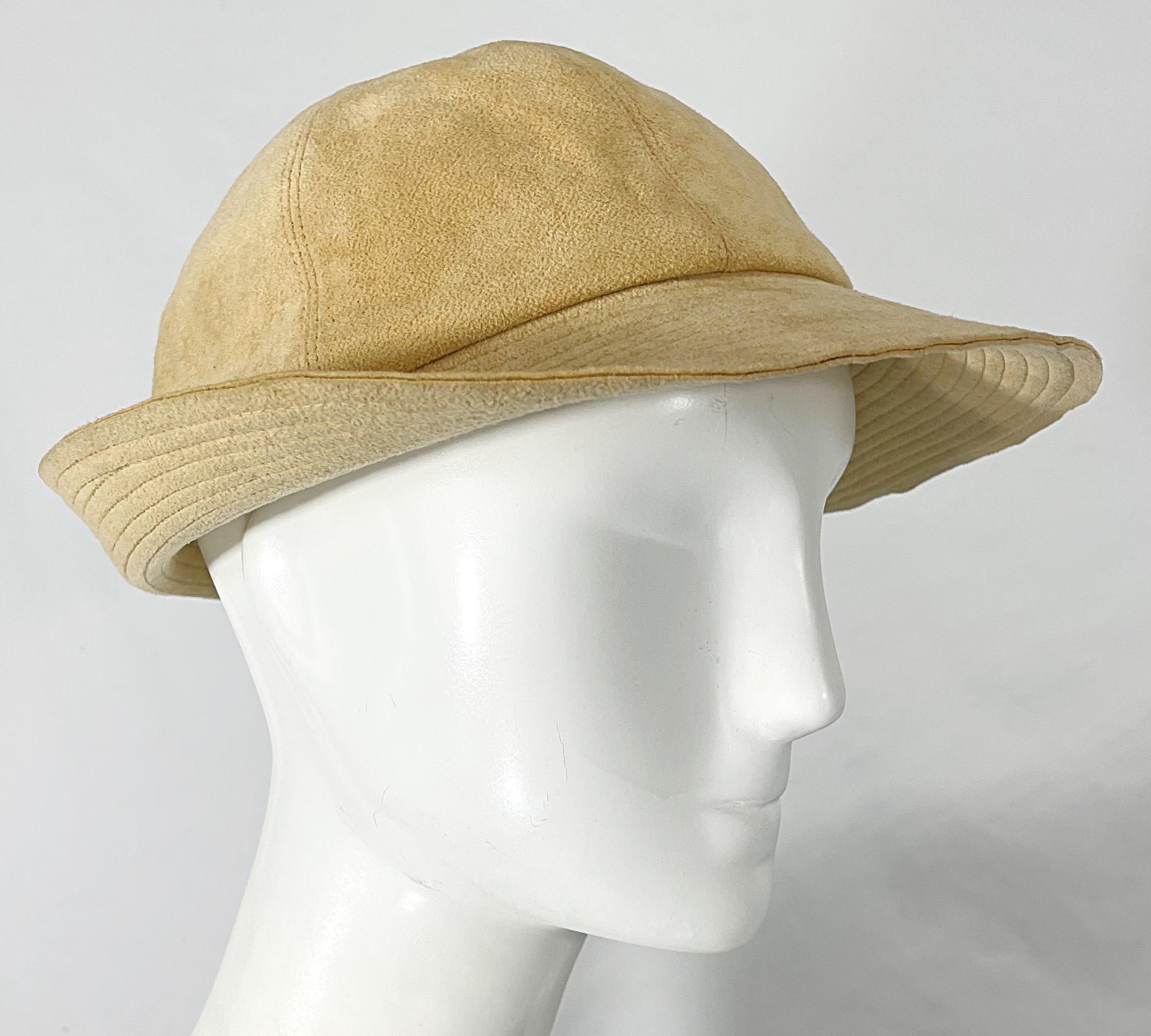 Women's 1970s Halston Ultra Suede Tan Brown Vintage 70s Fedora Hat For Sale