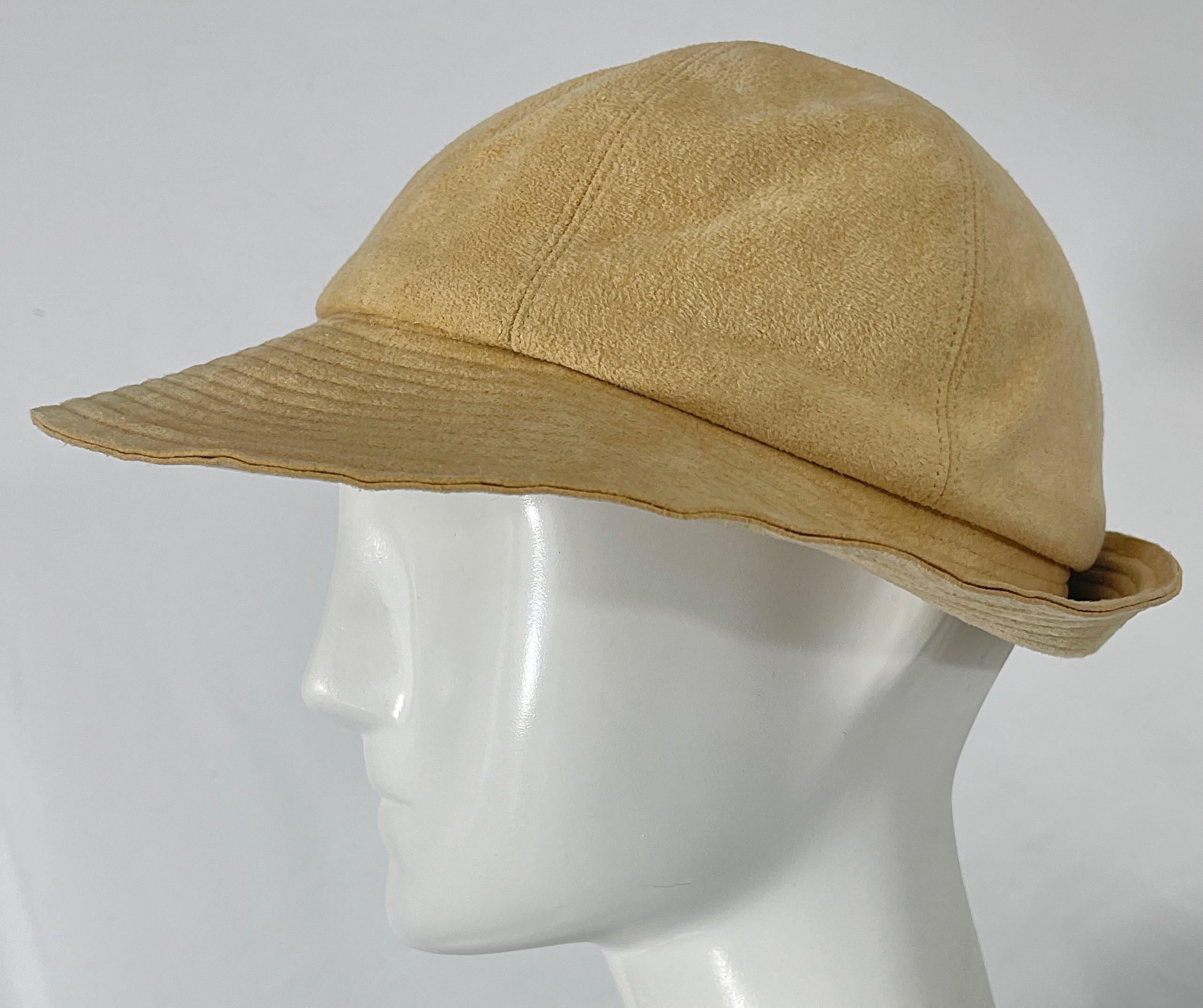 1970s Halston Ultra Suede Tan Brown Vintage 70s Fedora Hat For Sale 1