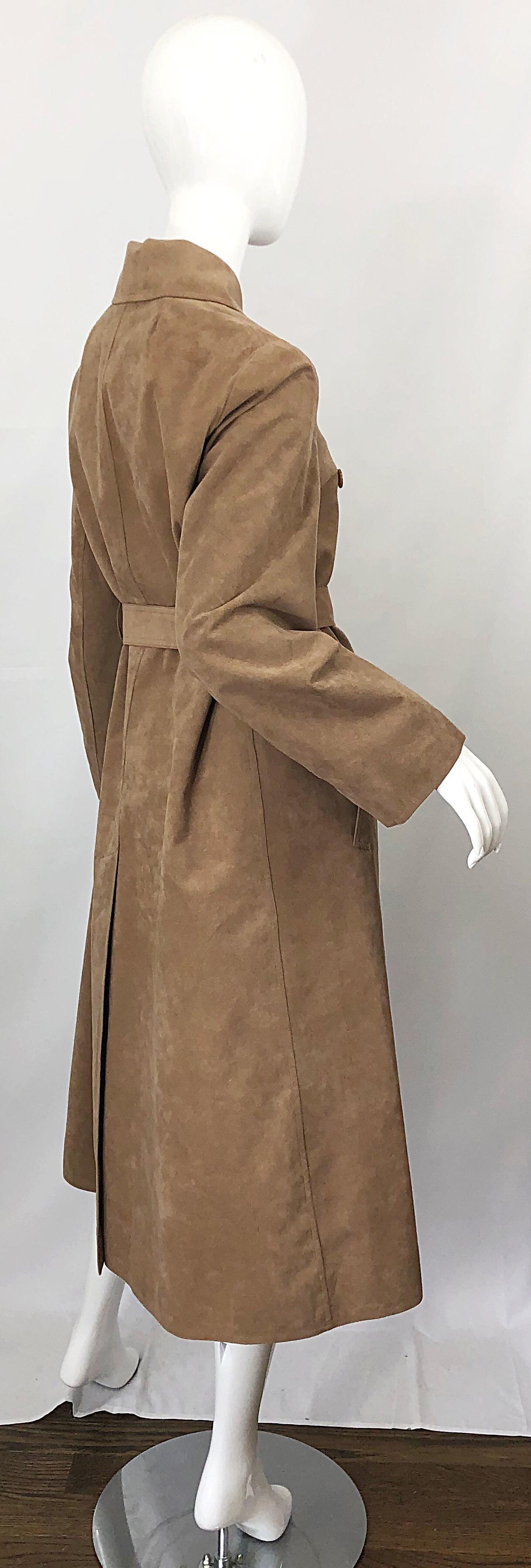 1970s Halston Ultrasuede Khaki Brown Double Breasted Vintage Spy Trench Jacket 7