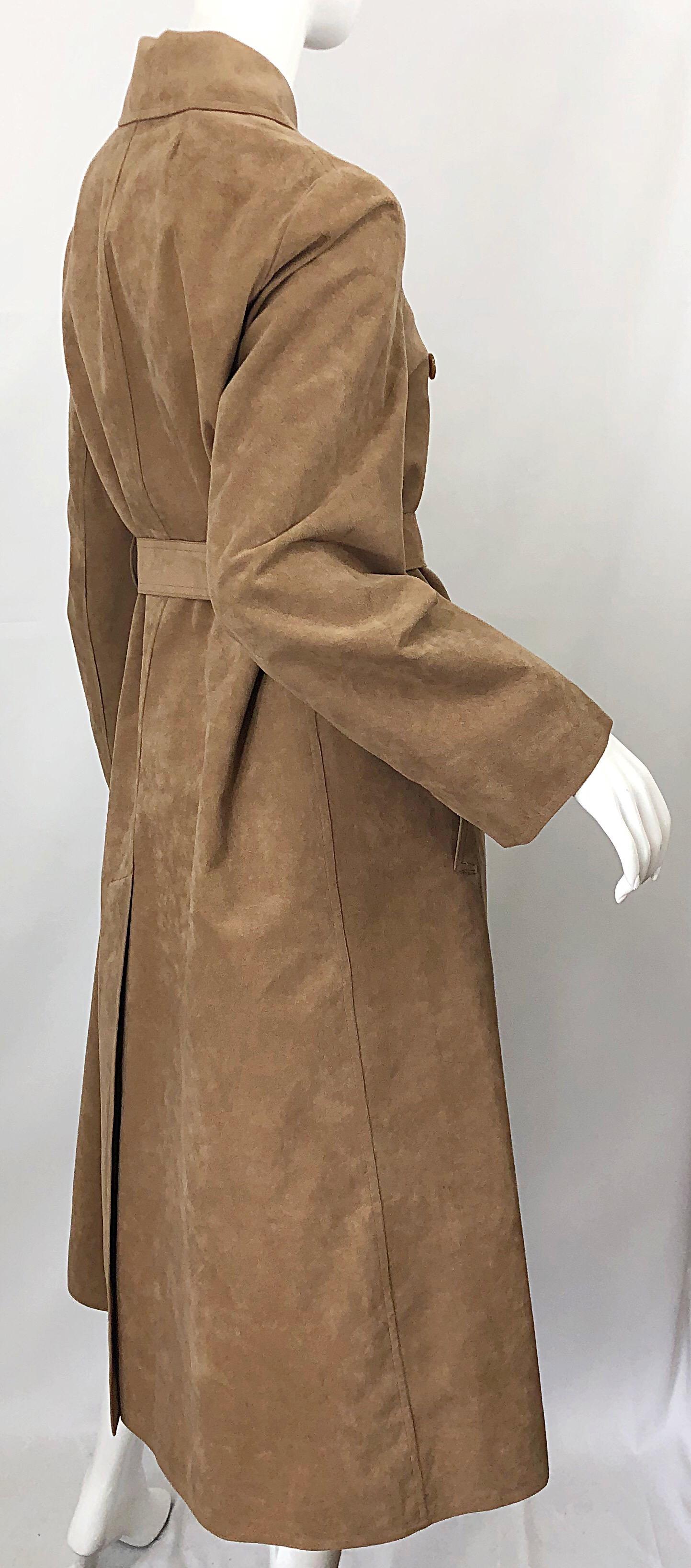 1970s Halston Ultrasuede Khaki Brown Double Breasted Vintage Spy Trench Jacket 2