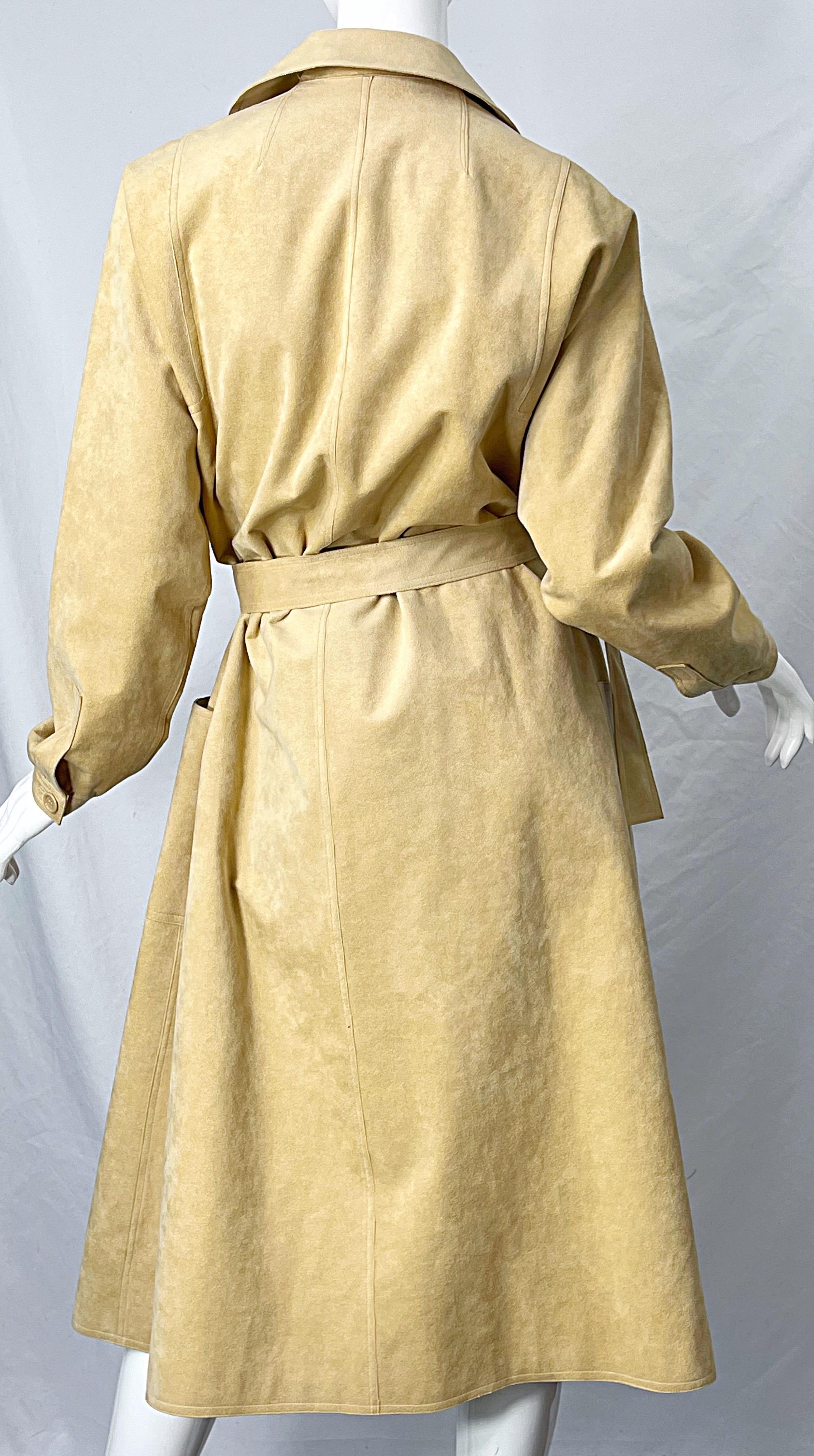 1970s HALSTON Ultrasuede Tan Sand Belted Vintage 70s Shirt Dress Duster Jacket 2