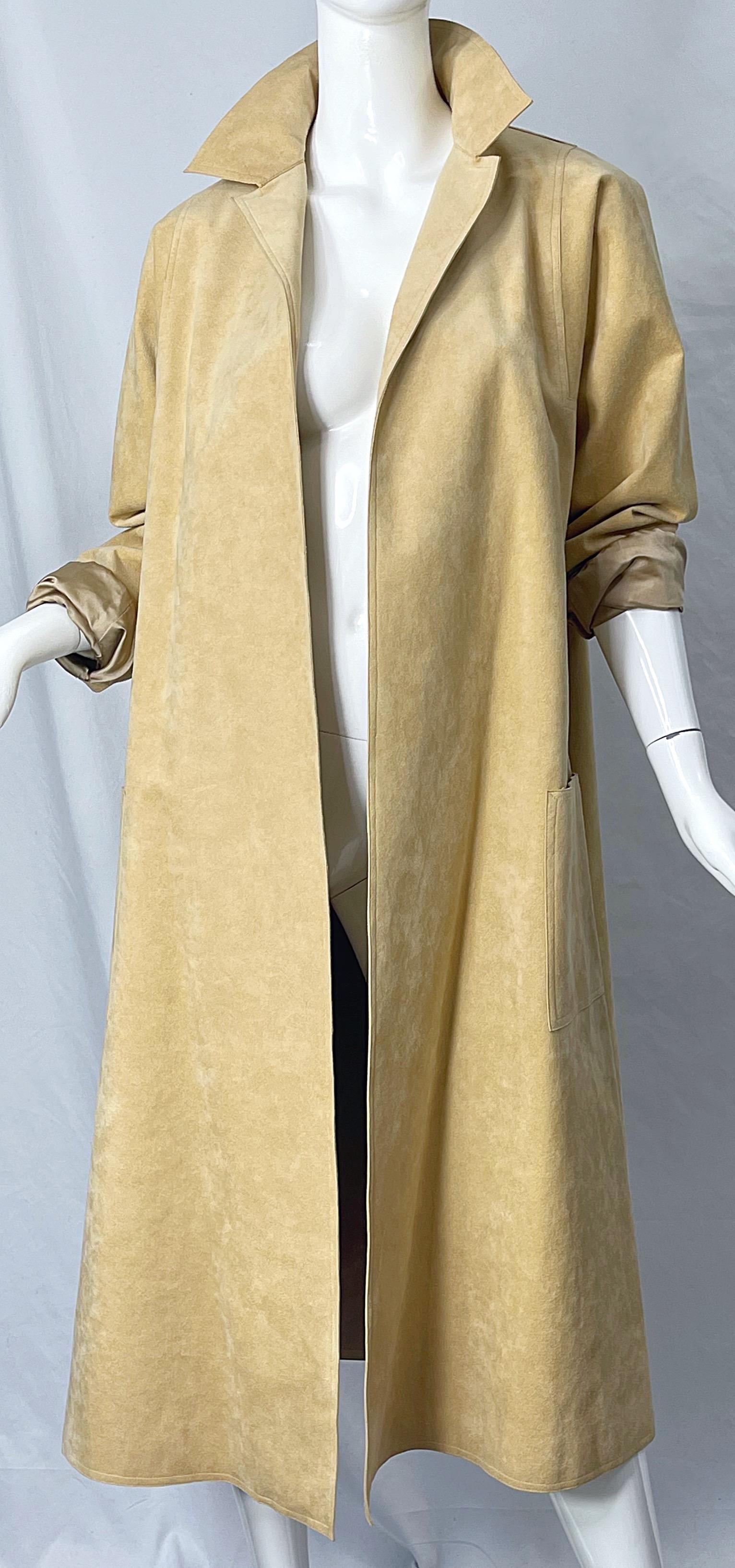 1970s HALSTON Ultrasuede Tan Sand Belted Vintage 70s Shirt Dress Duster Jacket 3