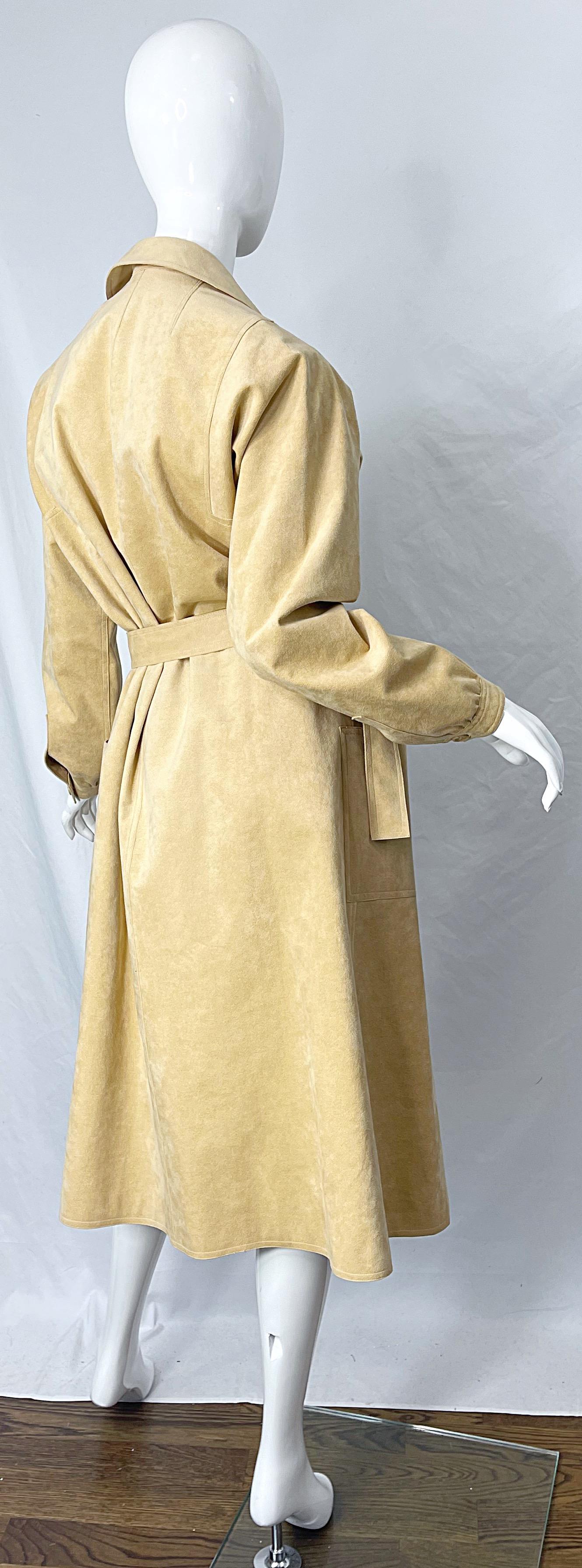 1970s HALSTON Ultrasuede Tan Sand Belted Vintage 70s Shirt Dress Duster Jacket 4