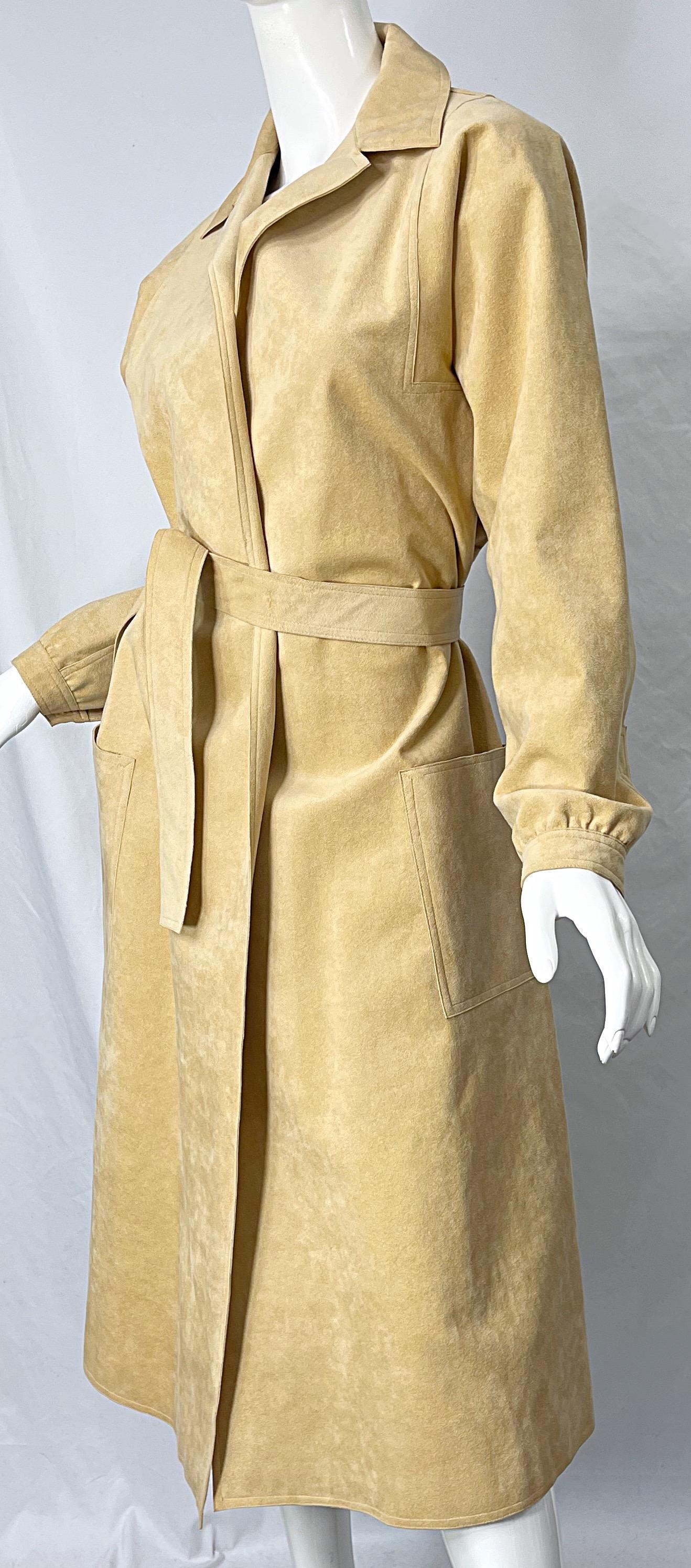 1970s HALSTON Ultrasuede Tan Sand Belted Vintage 70s Shirt Dress Duster Jacket 6