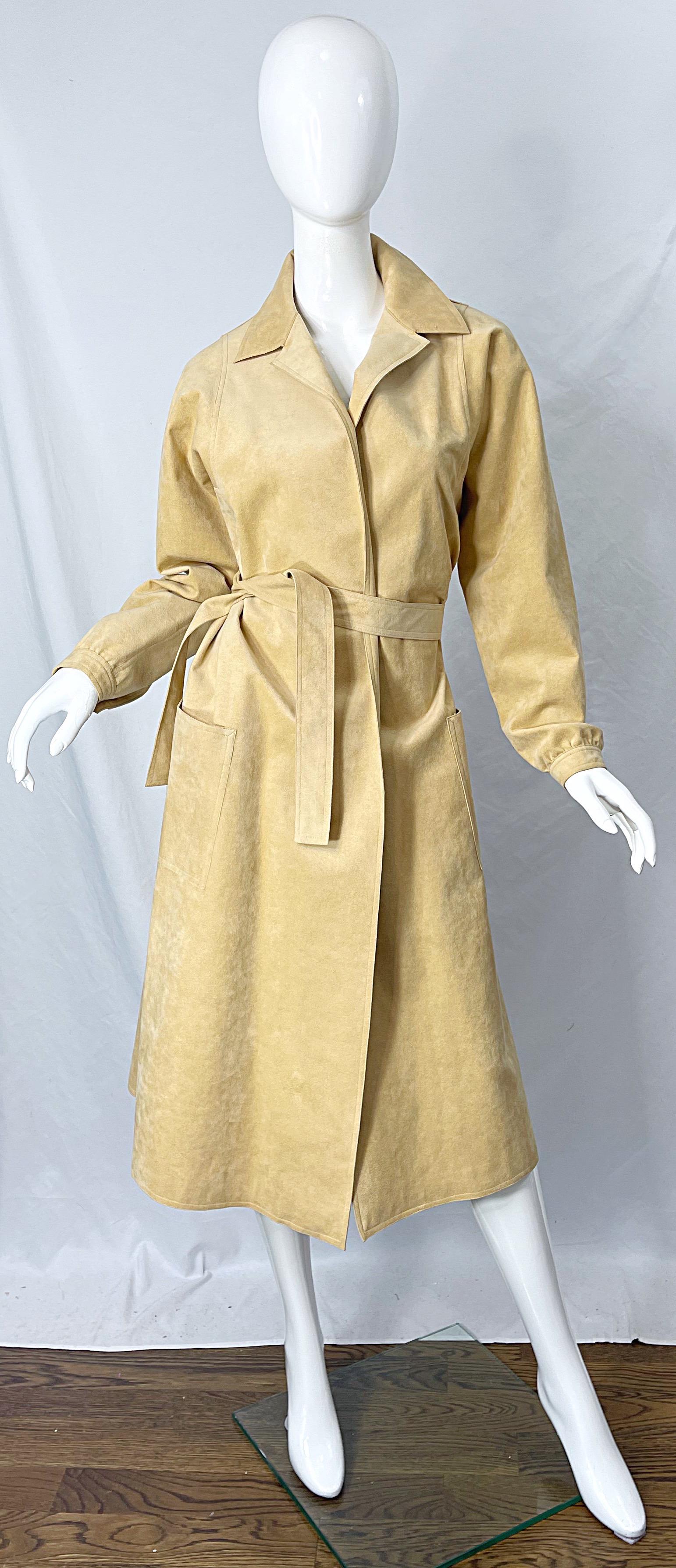 1970s HALSTON Ultrasuede Tan Sand Belted Vintage 70s Shirt Dress Duster Jacket 7