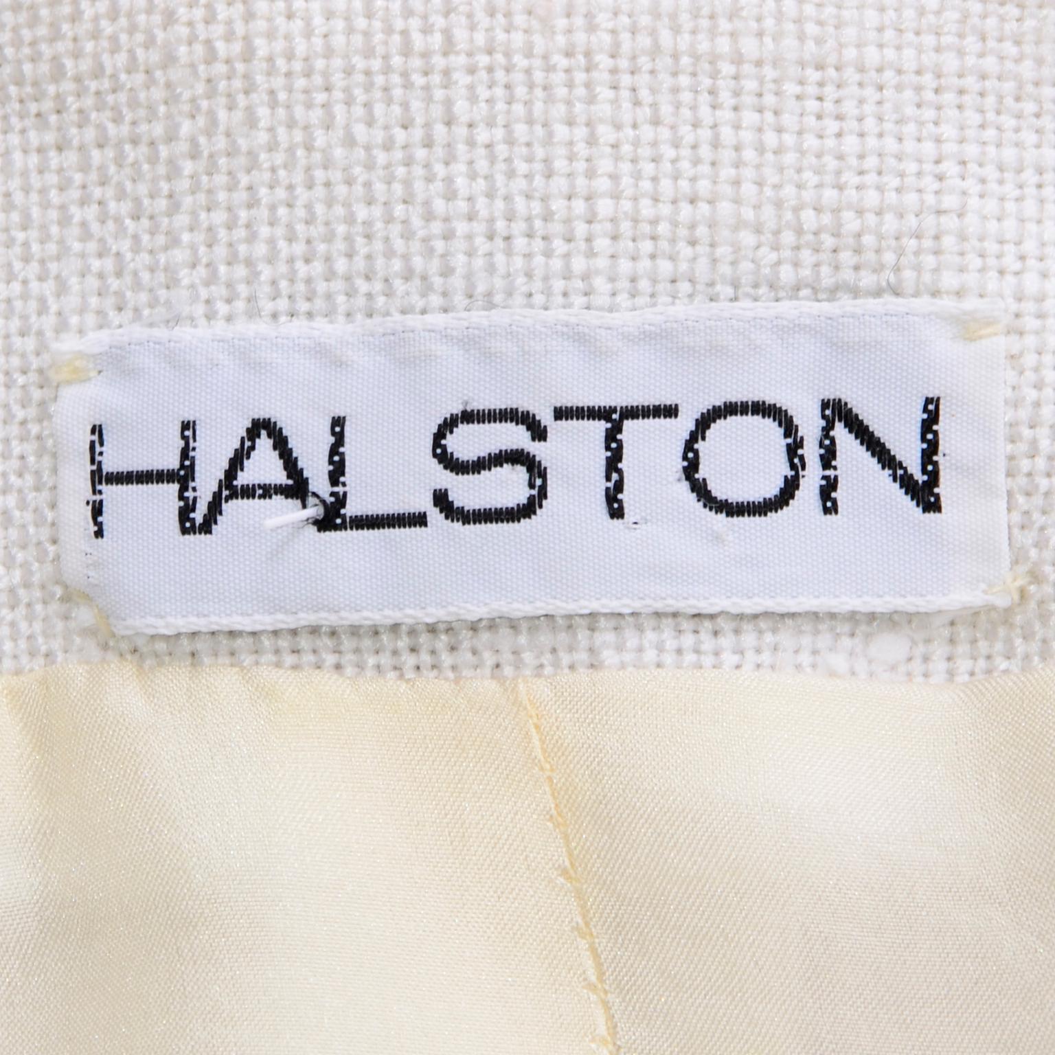 Women's 1970s Halston Vintage Ivory Linen Button Front Summer Jacket For Sale