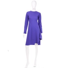 1970s Halston Vintage Purple Jersey Dress  W Asymmetrical Hem
