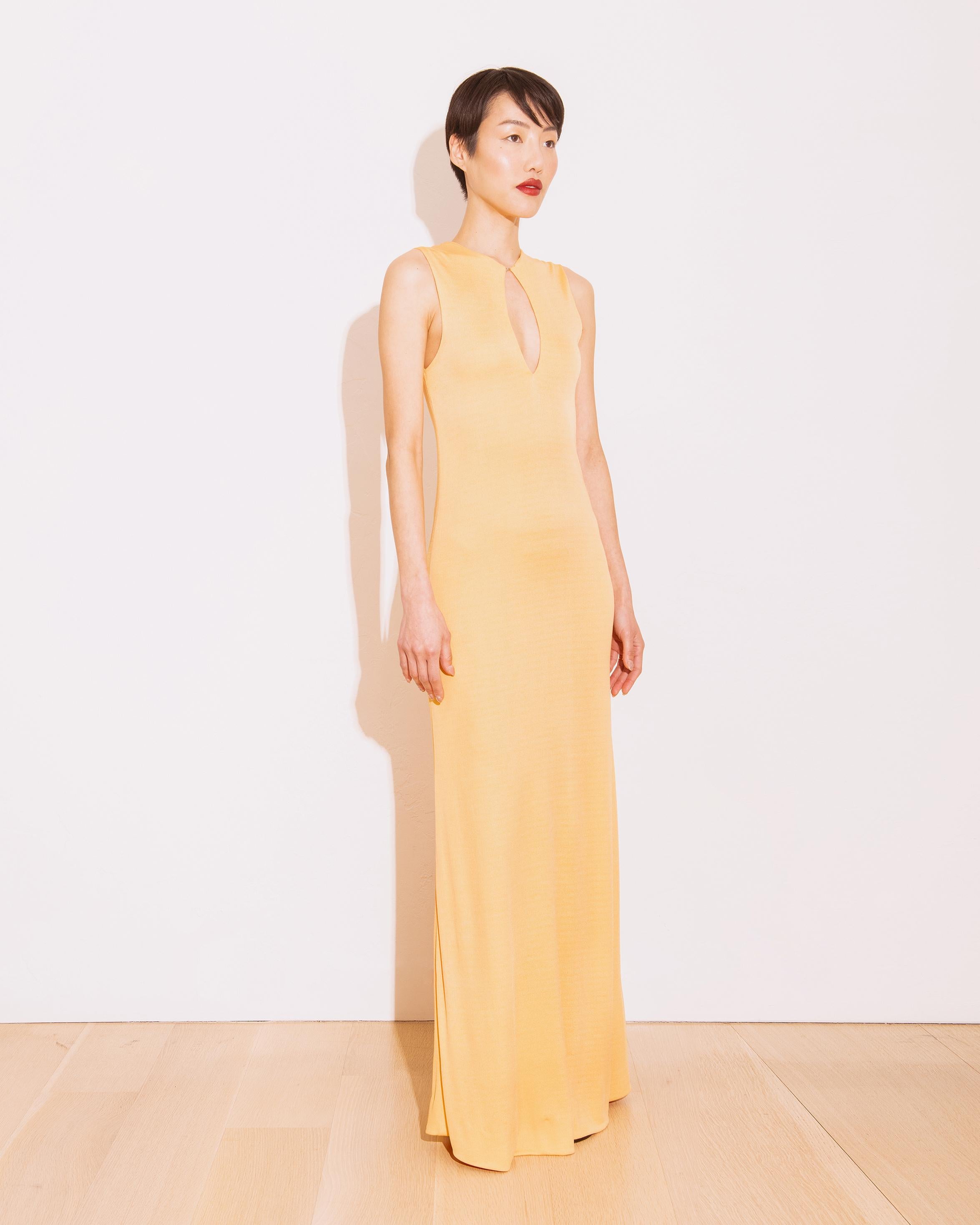 1970's Halston Yellow Keyhole Gown 3