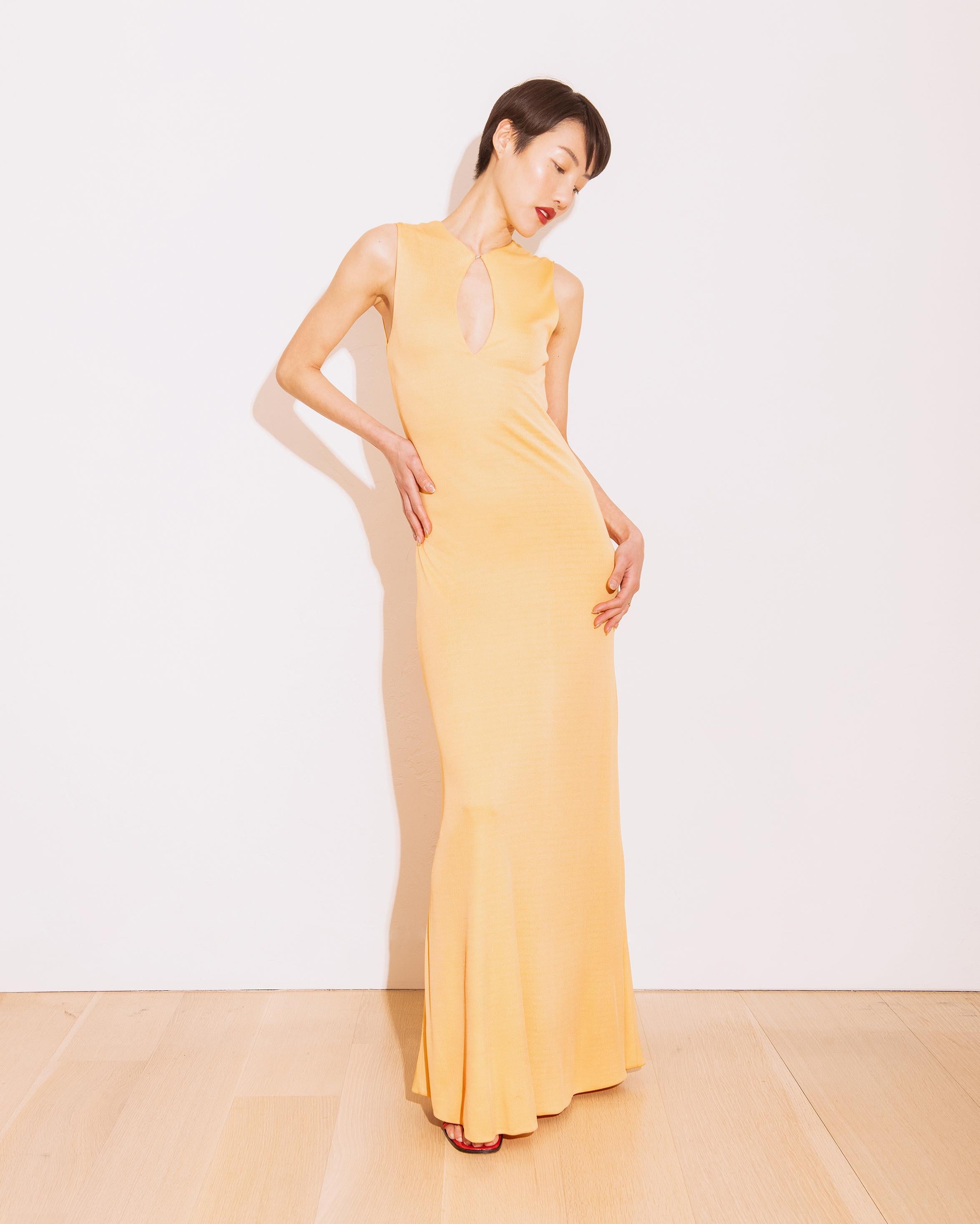 1970's Halston Yellow Keyhole Gown 4