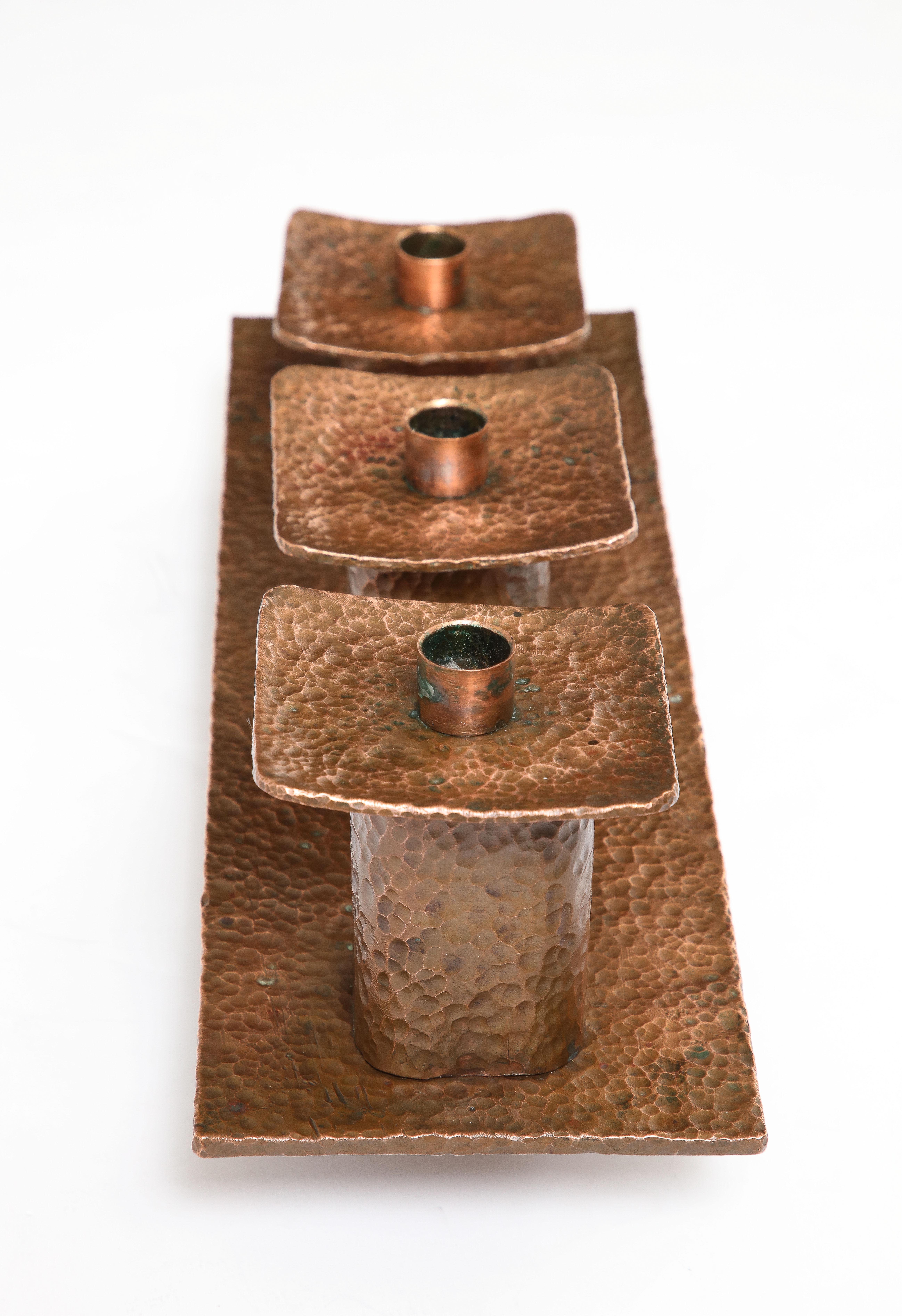 1970's Hammered Copper Modernist Candle Holder For Sale 6
