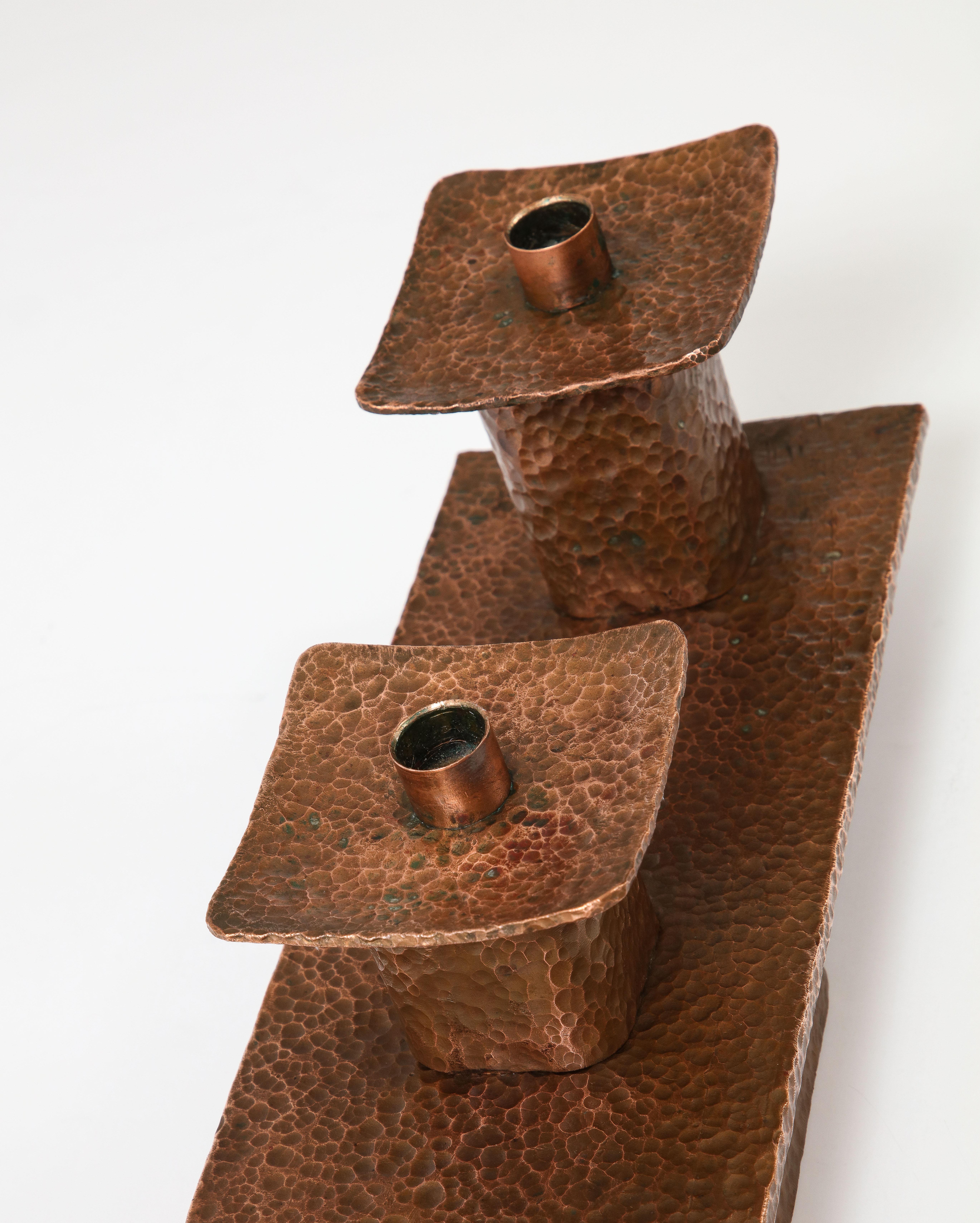 1970's Hammered Copper Modernist Candle Holder In Good Condition For Sale In New York, NY